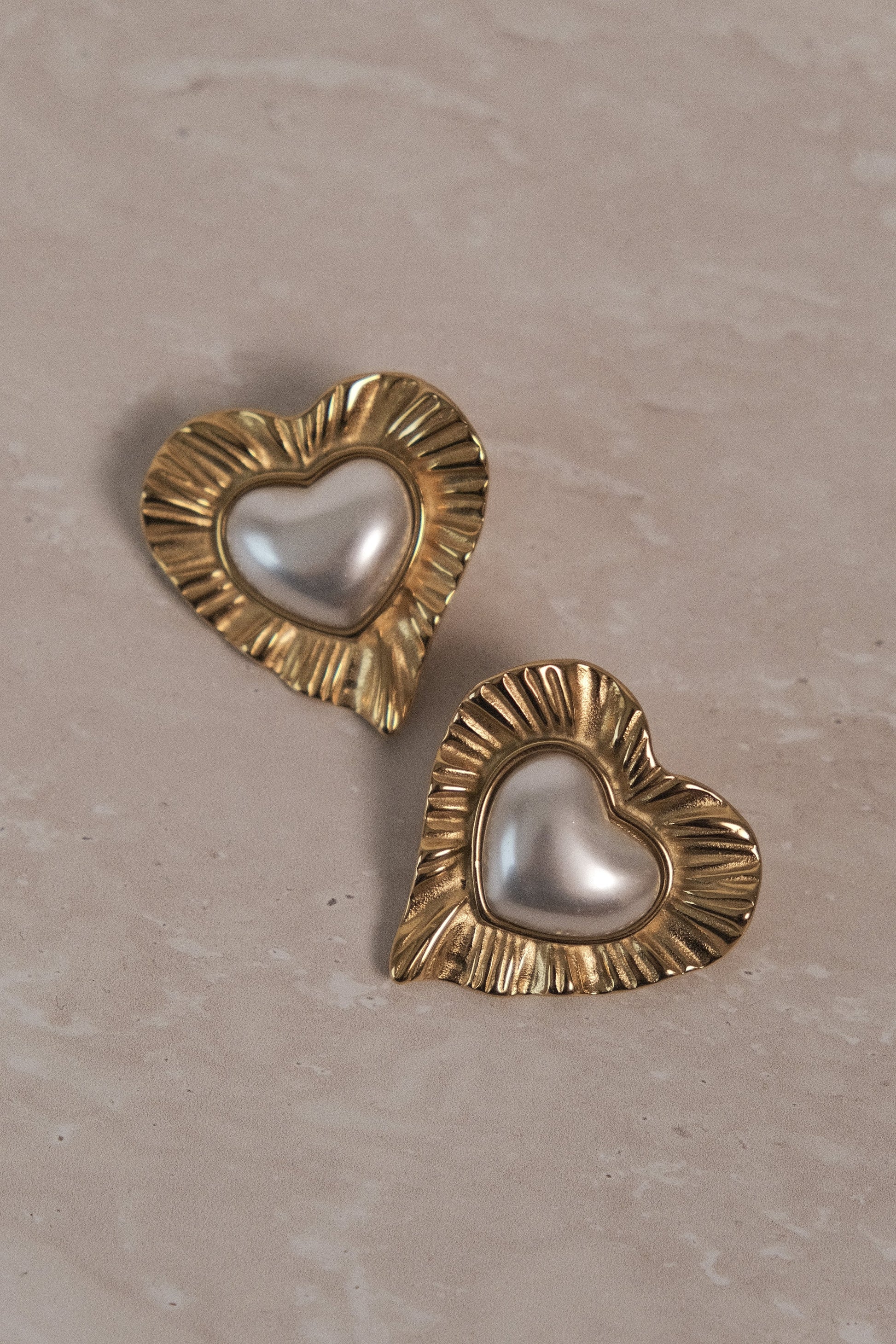 Heart To Heart Pearl Earrings - Gold #3