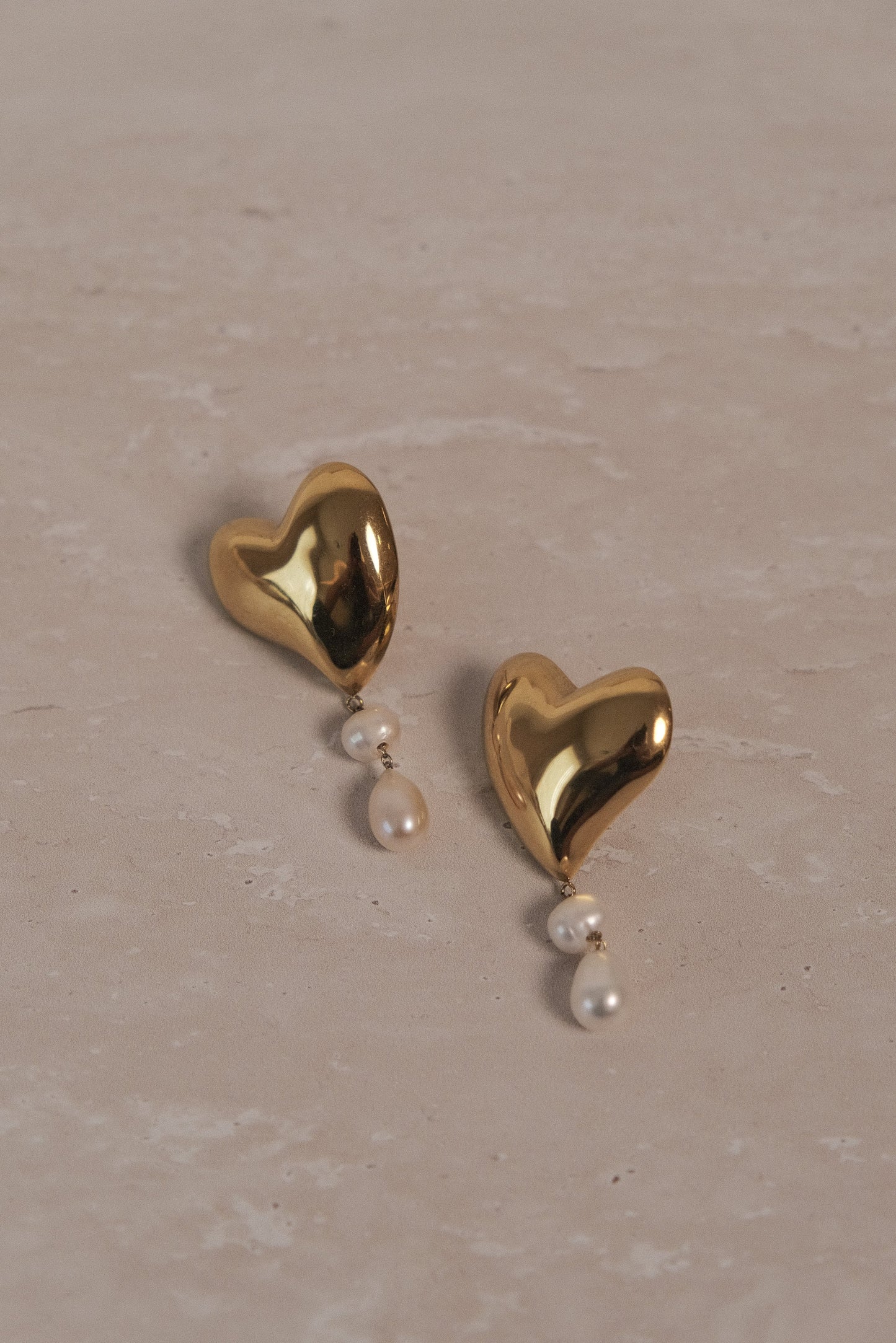 Kiara Heart Pearl Drop Earrings - Gold