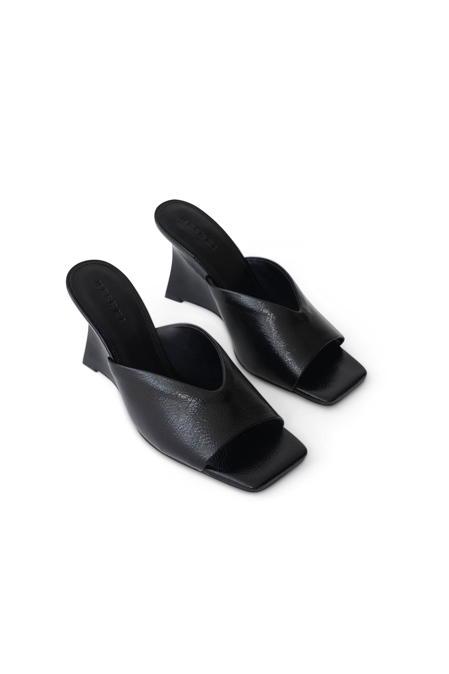 Jody Square Toe Wedge - Black Crinkle Pu