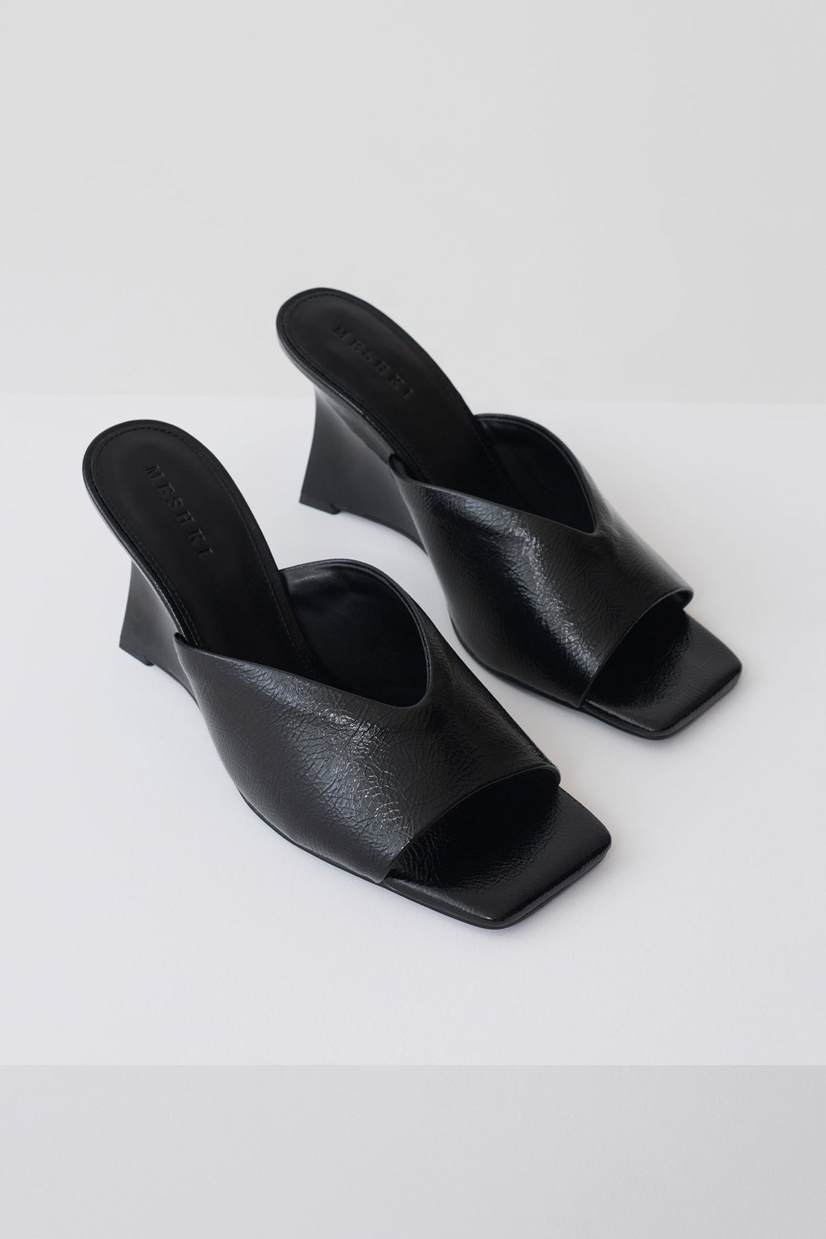 Jody Square Toe Wedge - Black Crinkle Pu #2
