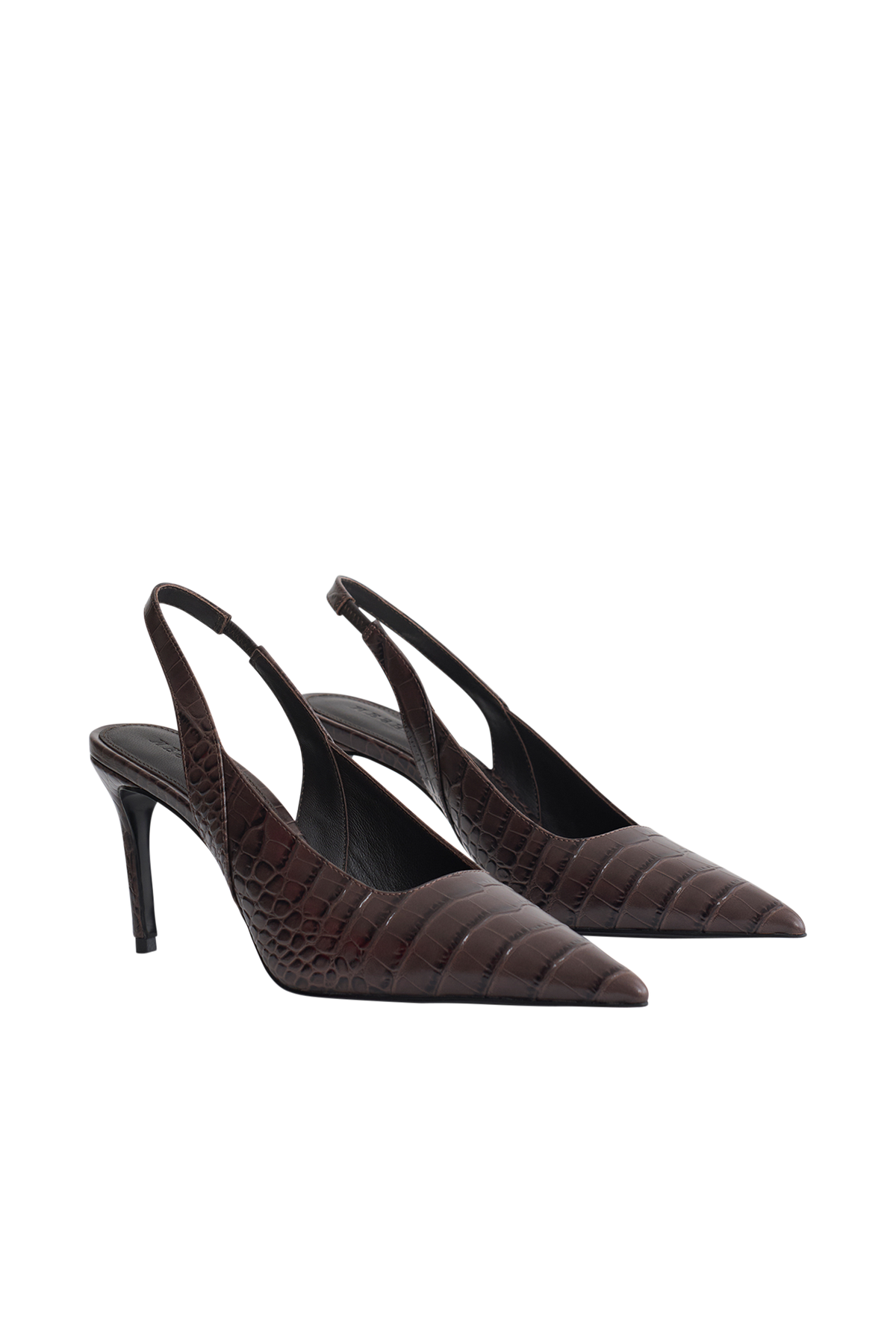 Samar Pointed Sling Back Heels - Chocolate Croc #5