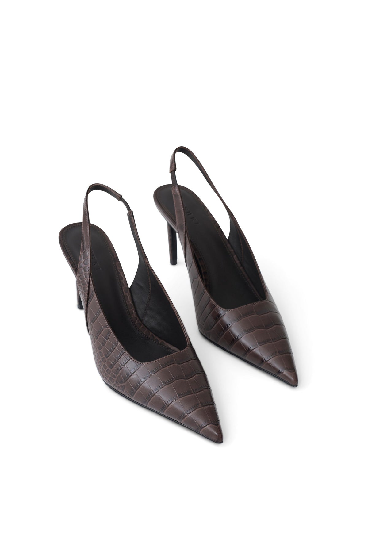 Samar Pointed Sling Back Heels - Chocolate Croc #3