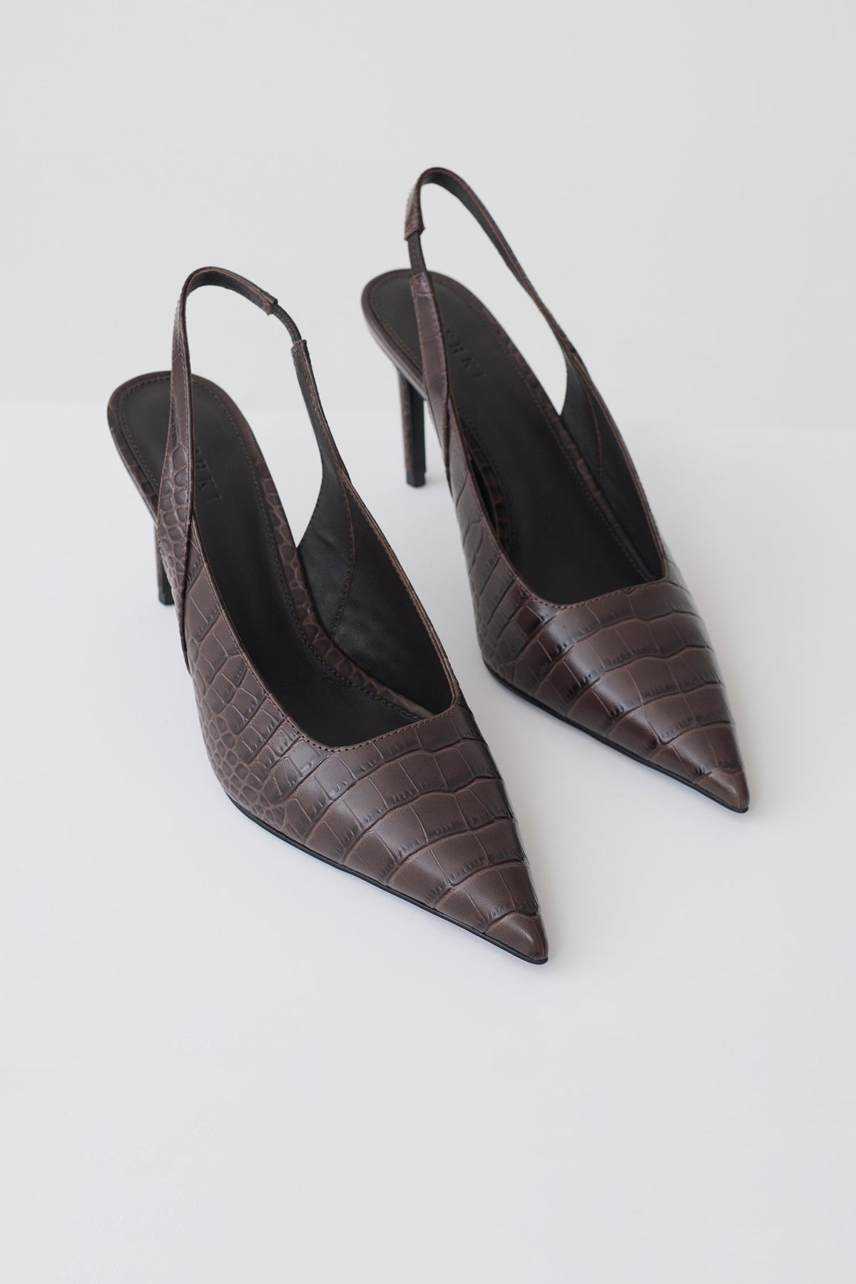 Samar Pointed Sling Back Heels - Chocolate Croc #3