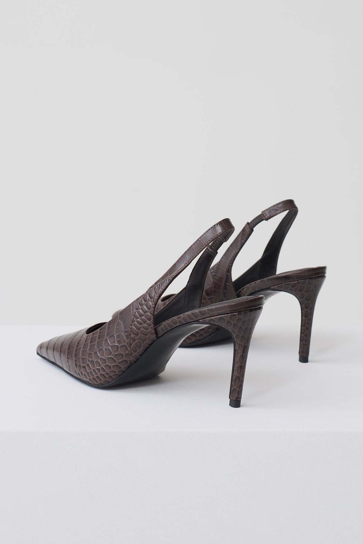 Samar Pointed Sling Back Heels - Chocolate Croc #4