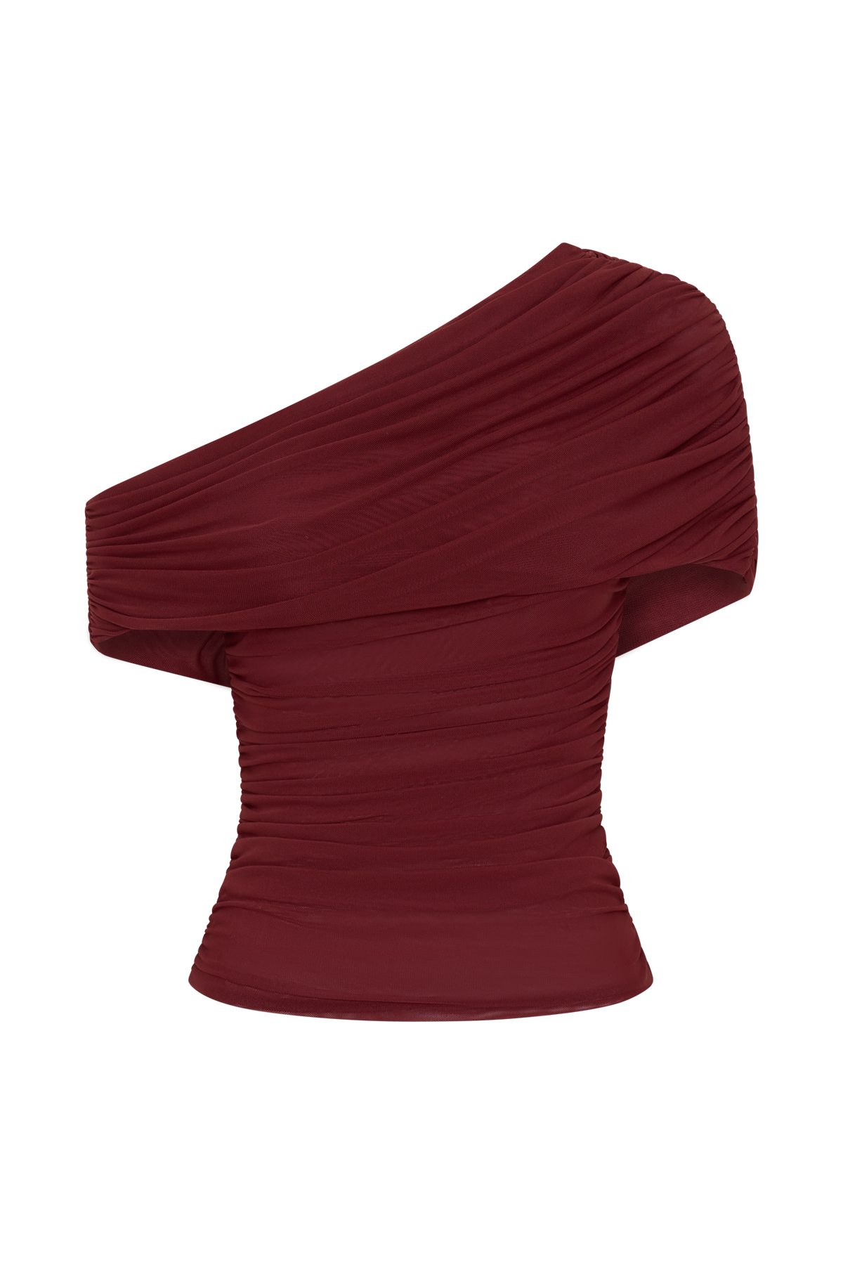 Arina Fluid Loose Neck Jersey Mesh Top - Wine #8