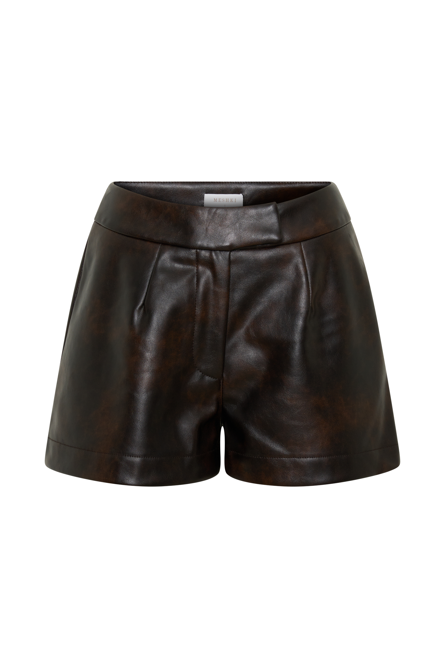 Adaline Faux Leather High Waisted Shorts - Dark Chocolate #9