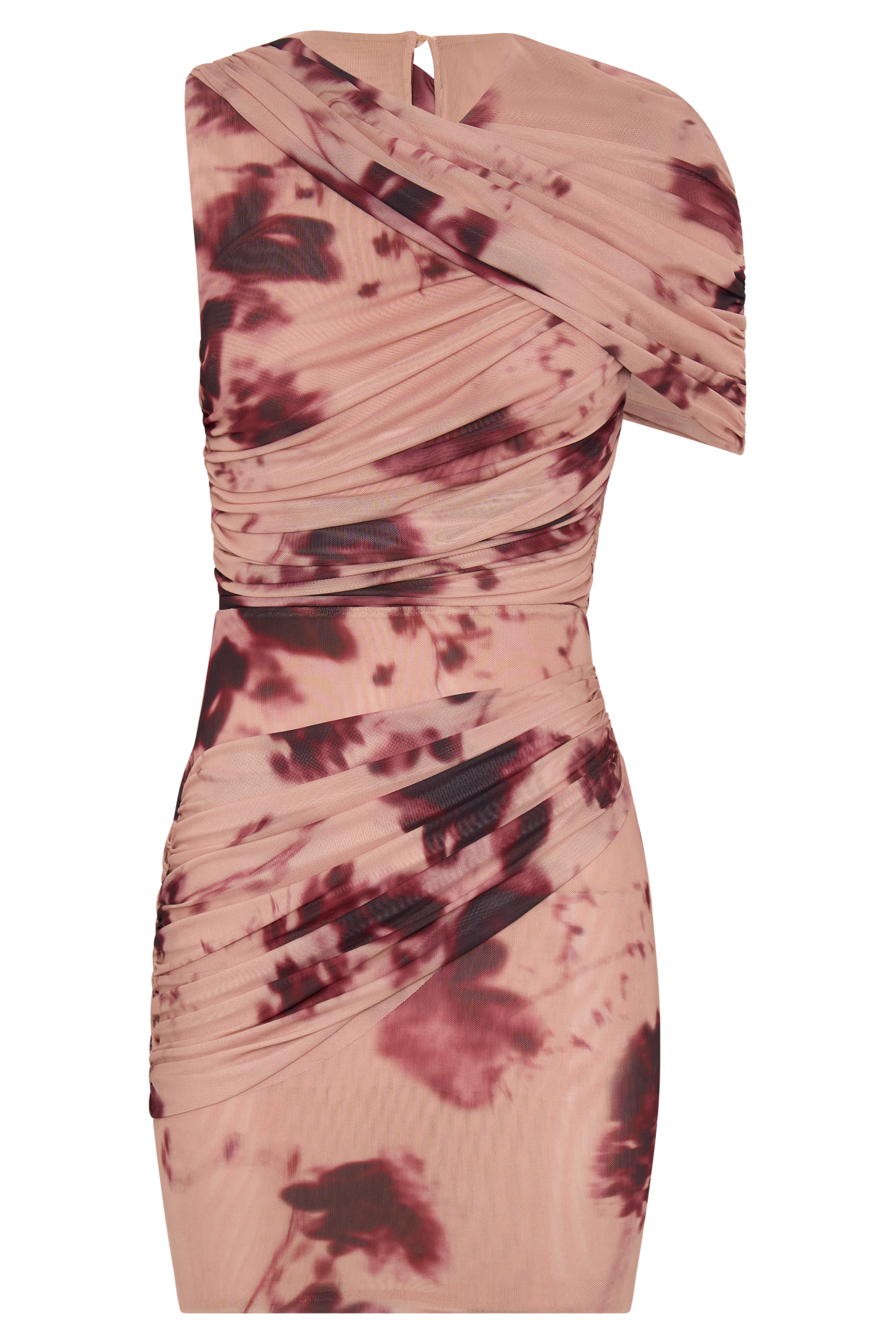 Adrienne One Shoulder Mesh Mini Dress - Nude Blurred Floral Print #8
