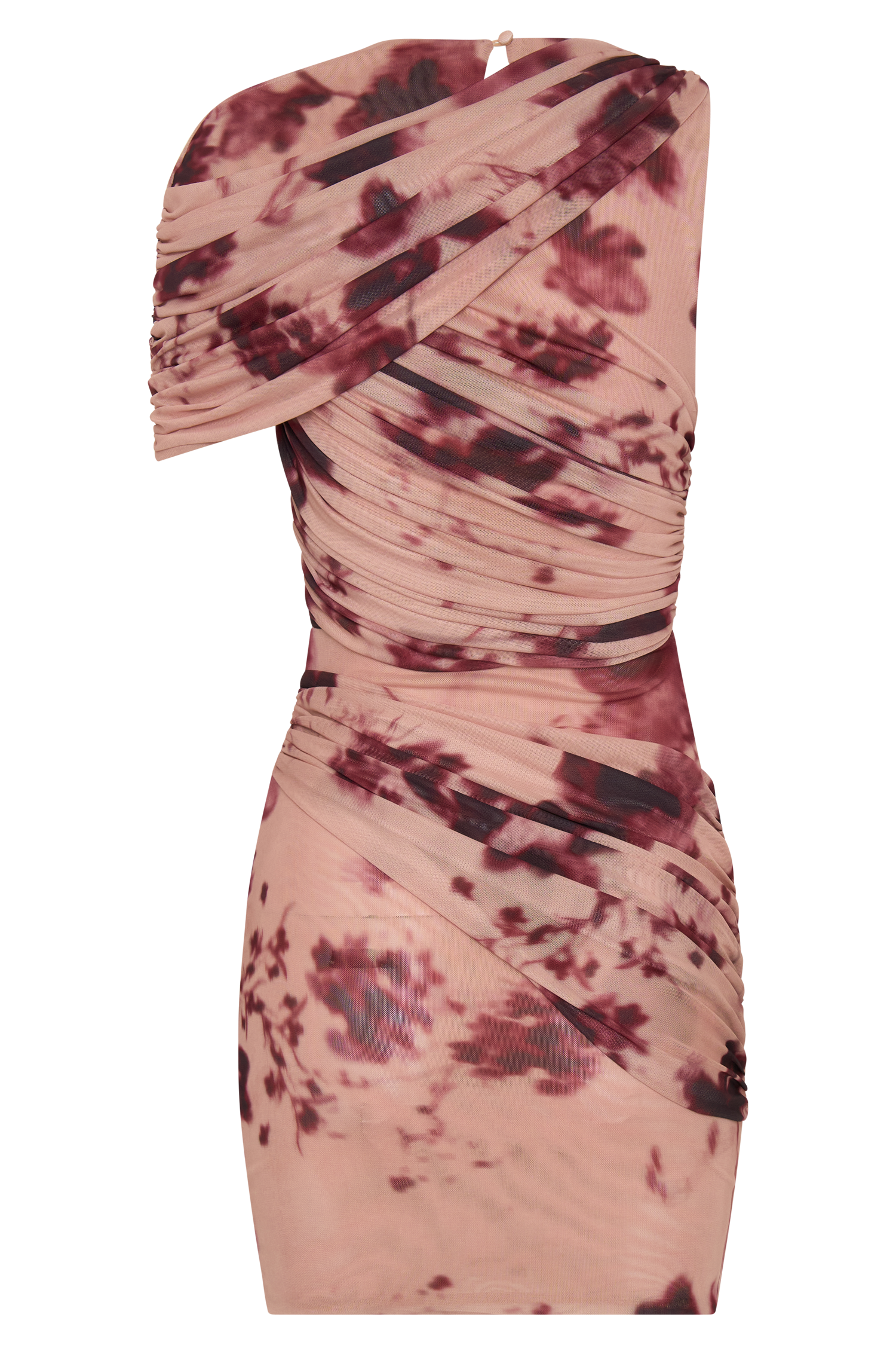 Adrienne One Shoulder Mesh Mini Dress - Nude Blurred Floral Print #7
