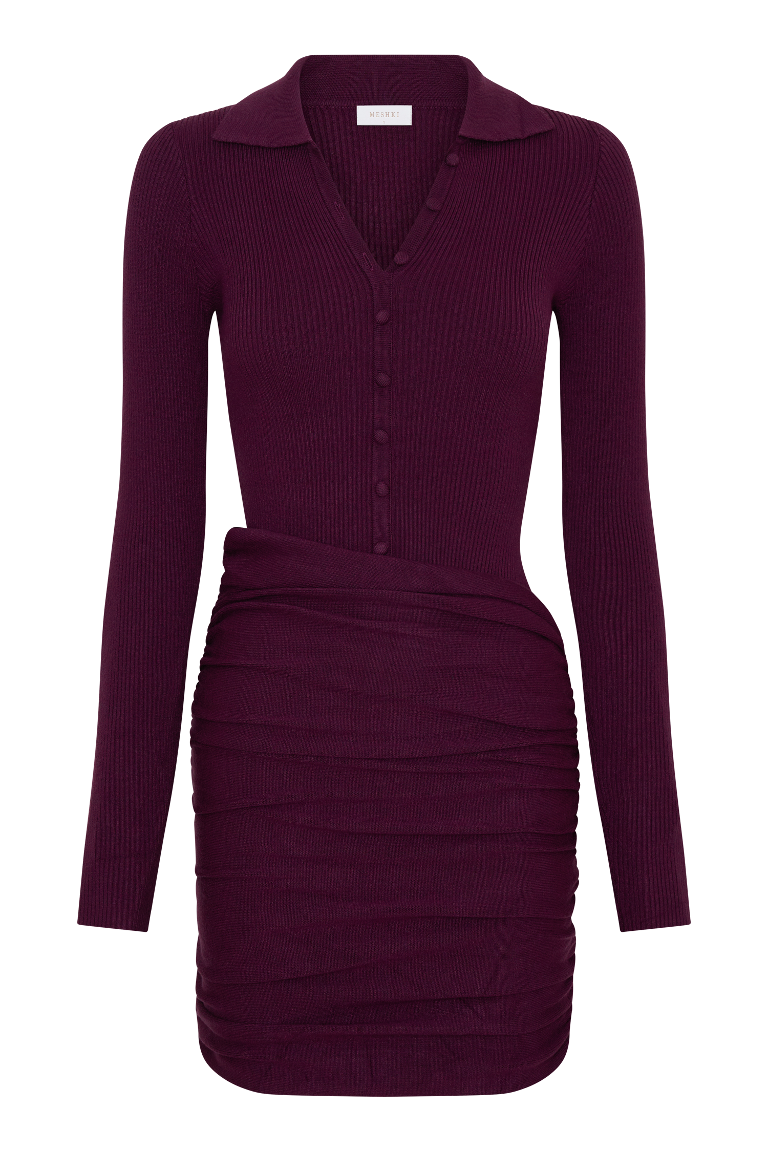 Agness Long Sleeve Button Up Knit Dress - Plum #9