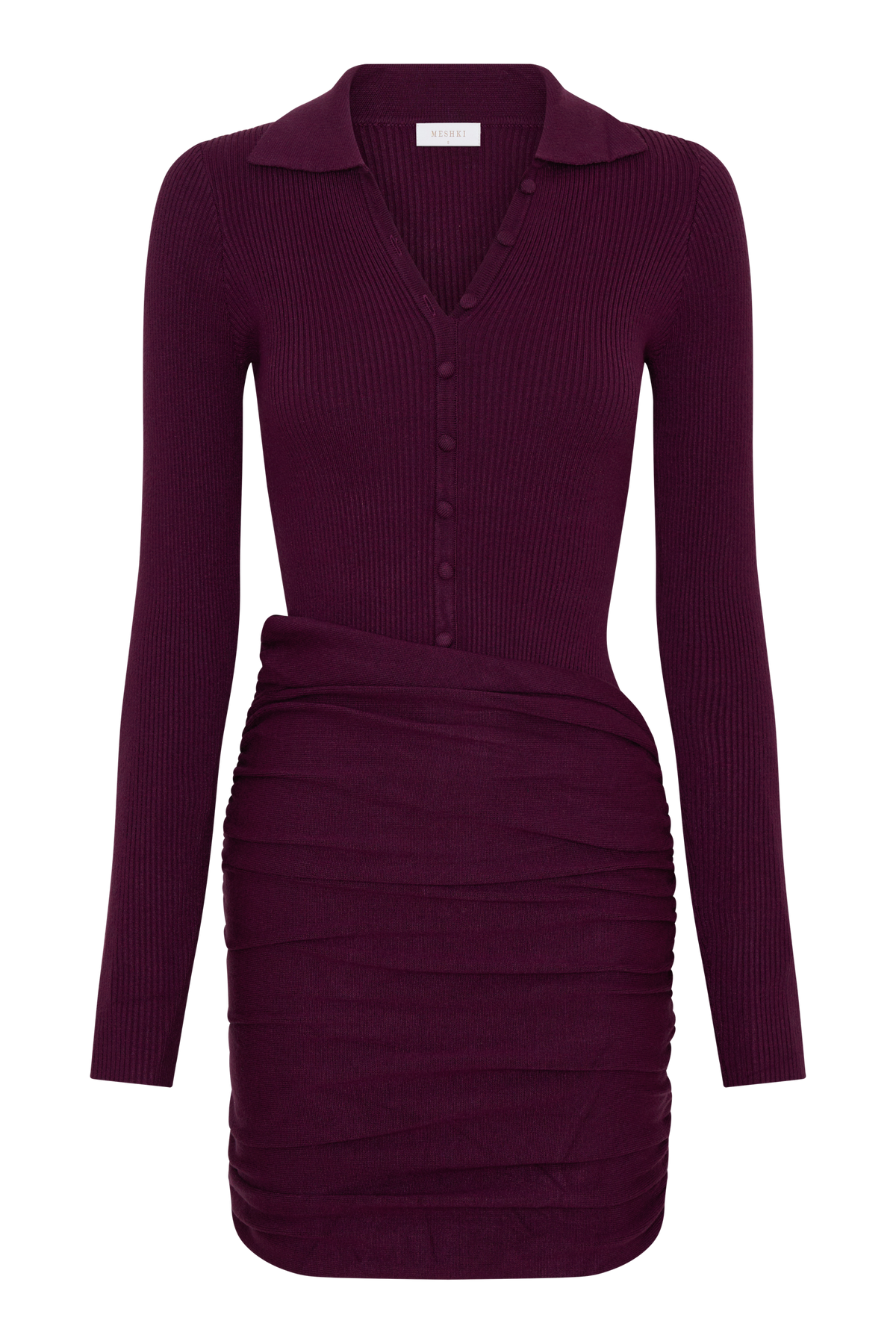 Agness Long Sleeve Button Up Knit Dress - Plum #9