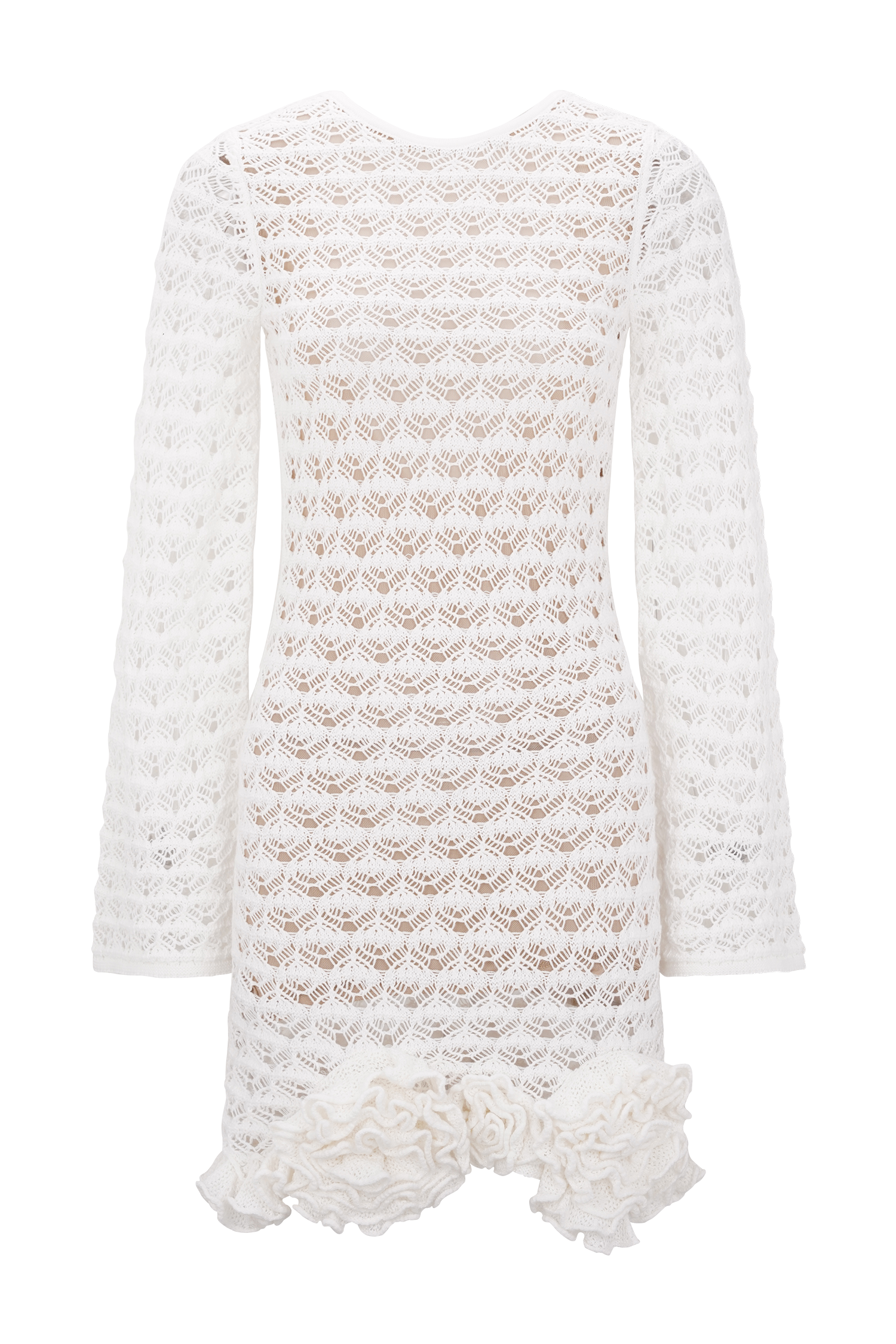 Aileen Ruffle Crochet Mini Dress - Ivory #9