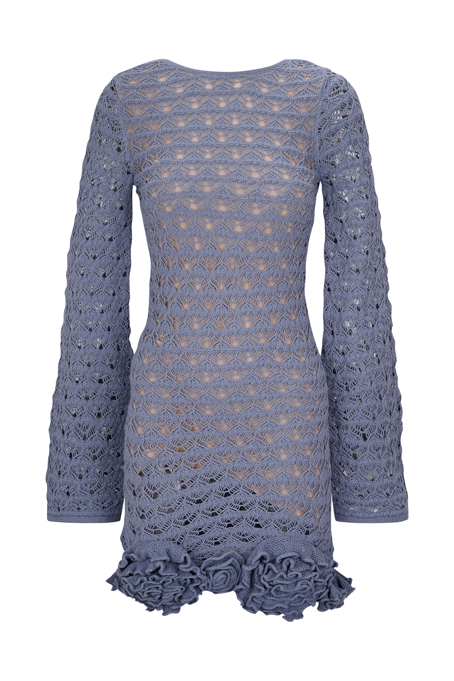 Aileen Ruffle Crochet Mini Dress - Steel Blue #8
