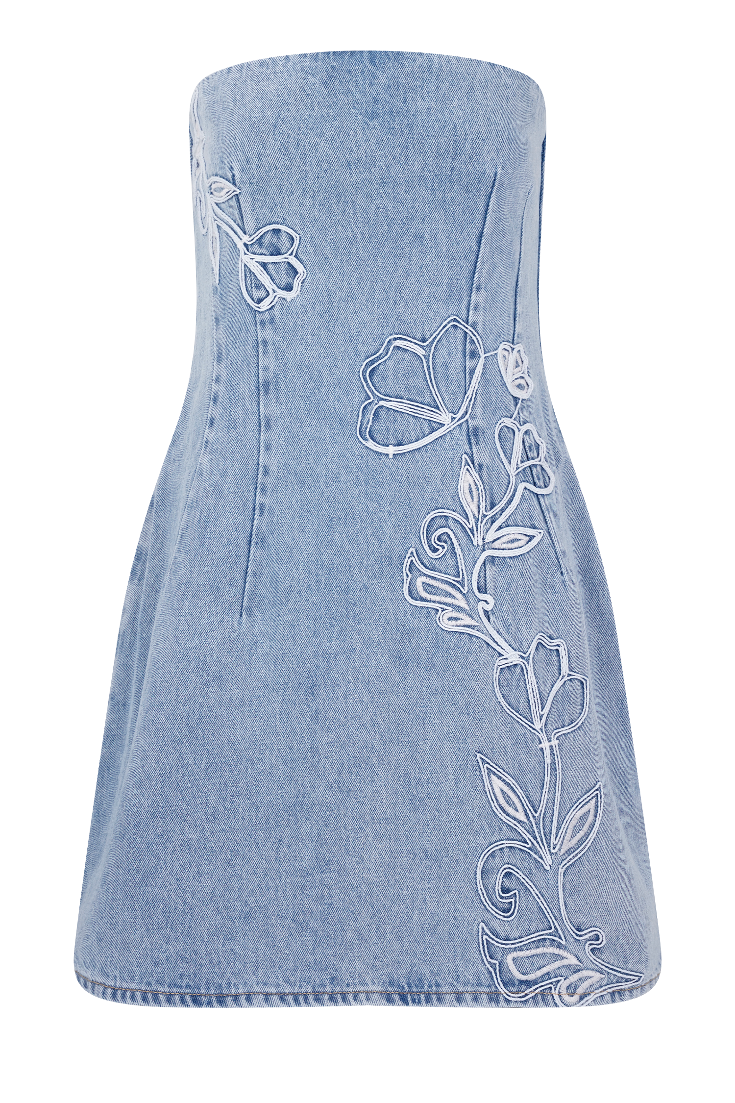 Akira Embroidered Denim Mini Dress - Mid Blue #9