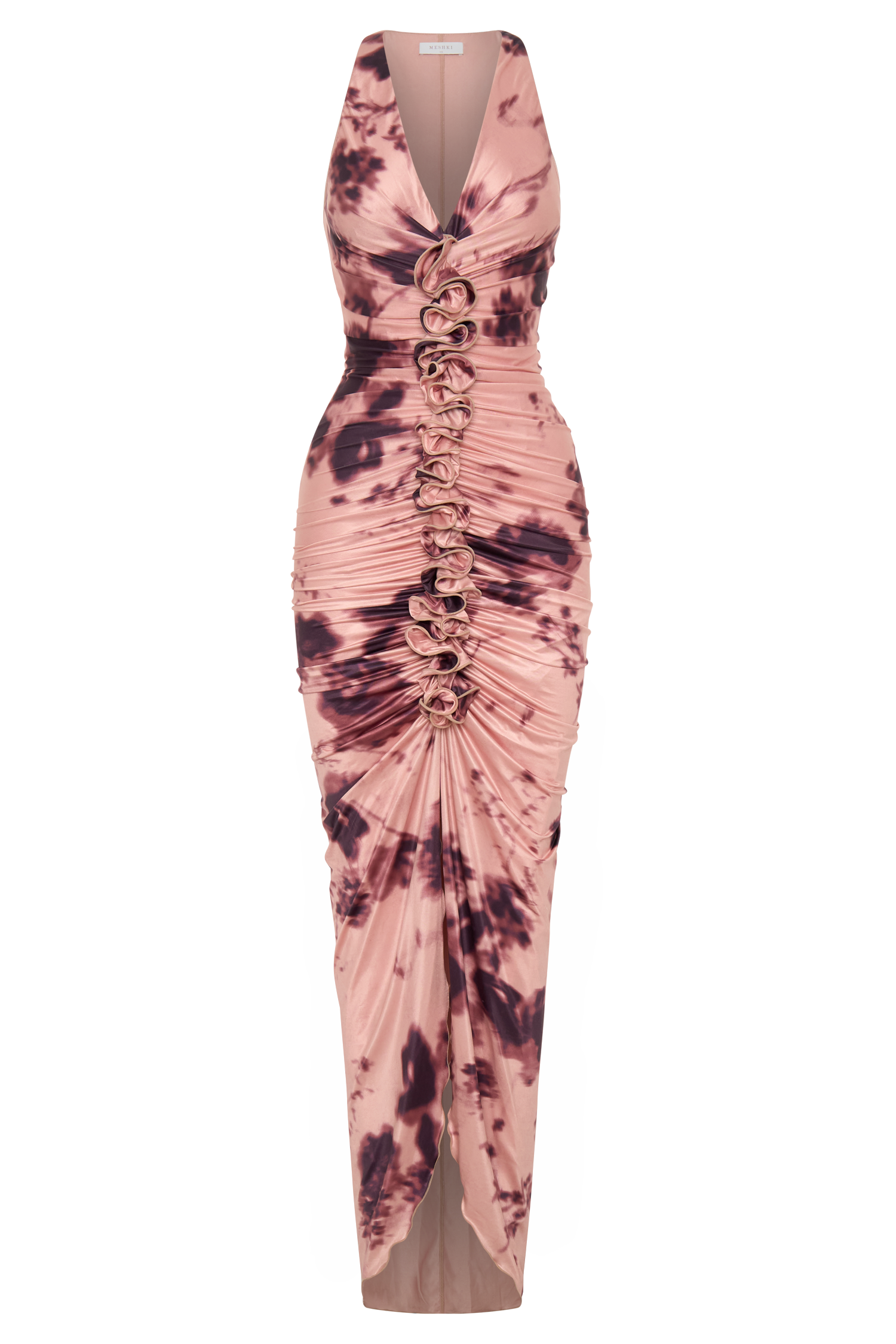 Alessandra Slinky Ruffle Maxi Dress - Pink Blurred Floral Print #9