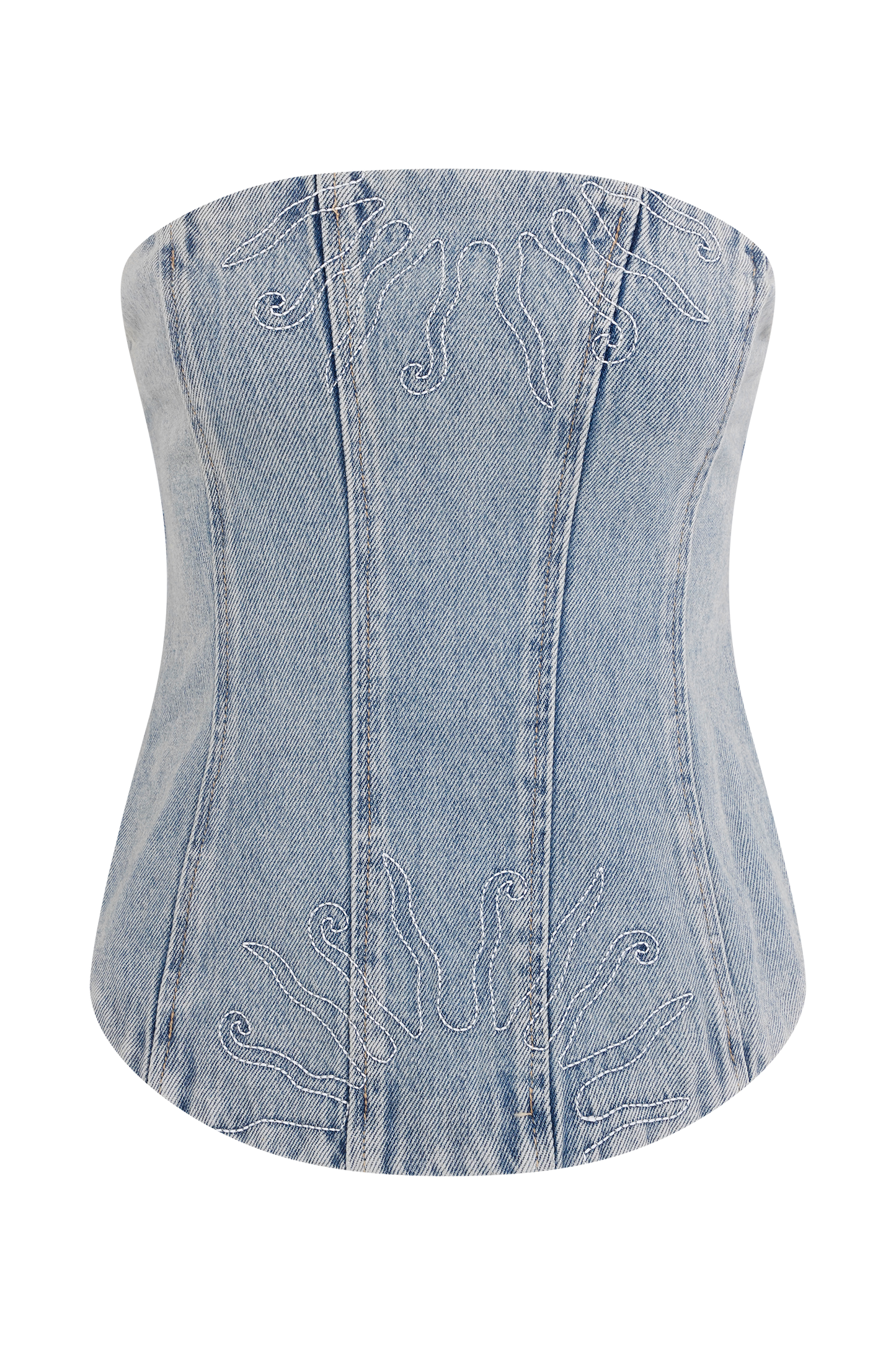 Alessia Embroidered Denim Corset - Light Vintage