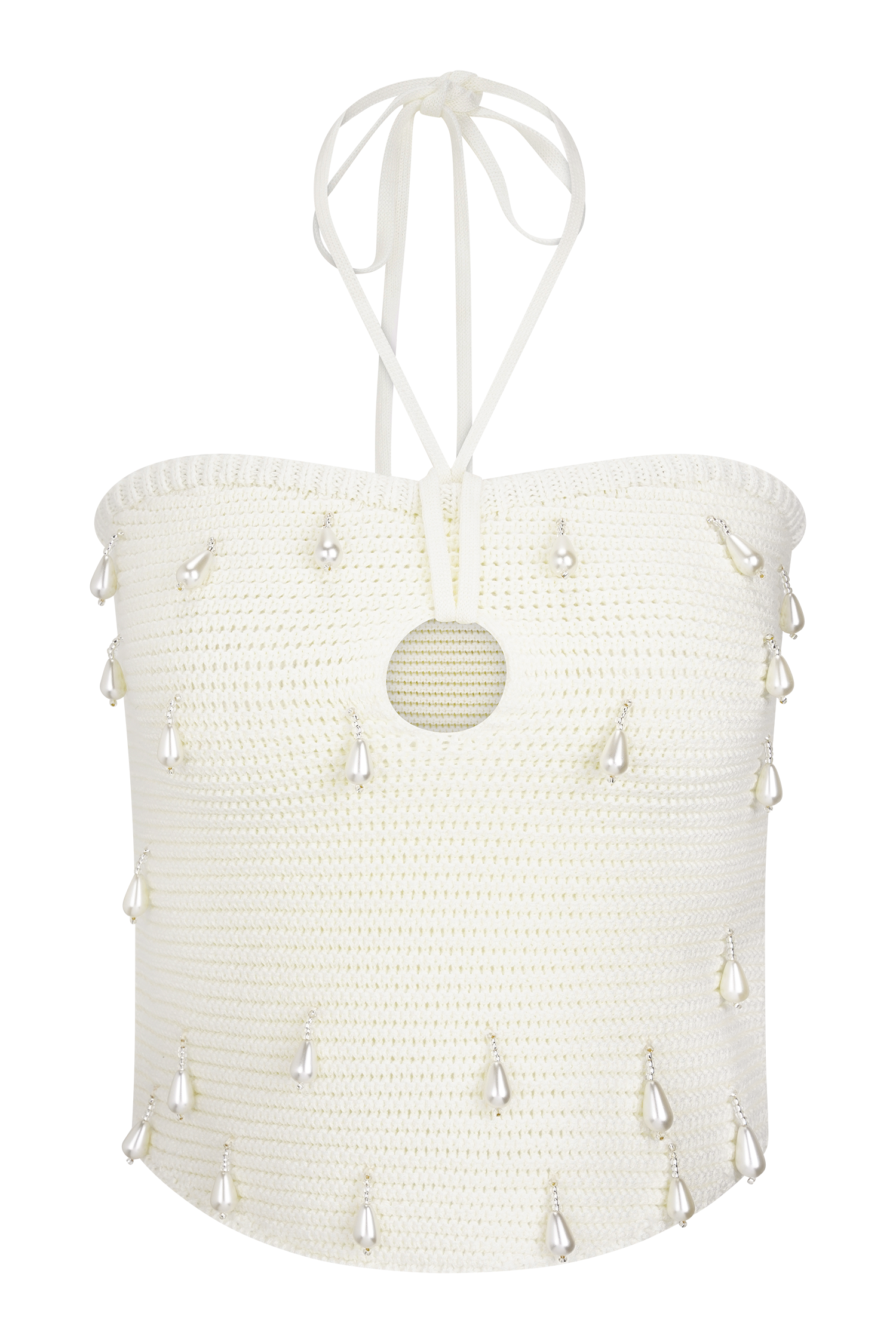 Aletta Knit Pearl Halter Top - Ivory #7