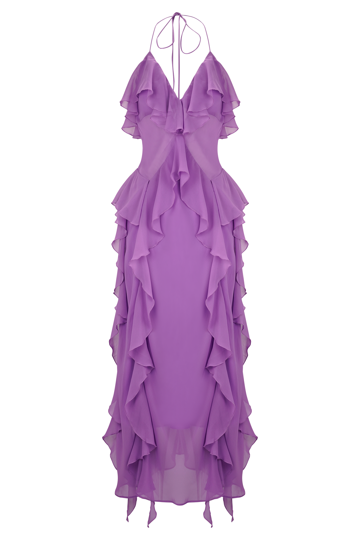 Aleyna Chiffon Ruffle Midi Dress - Purple #7