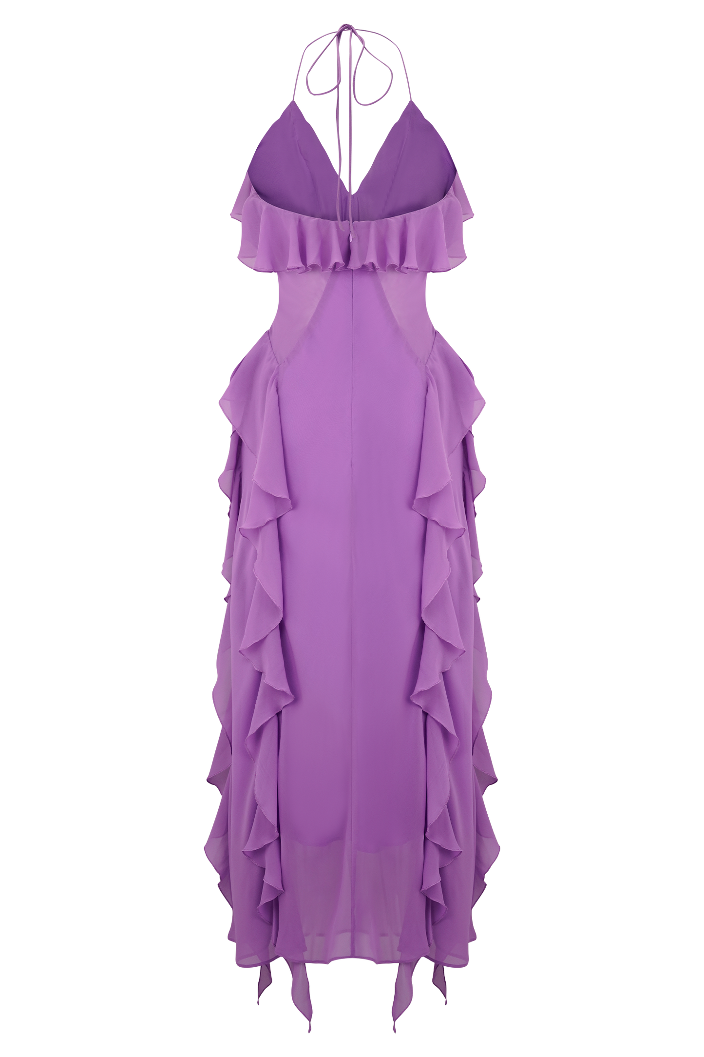Aleyna Chiffon Ruffle Midi Dress - Purple