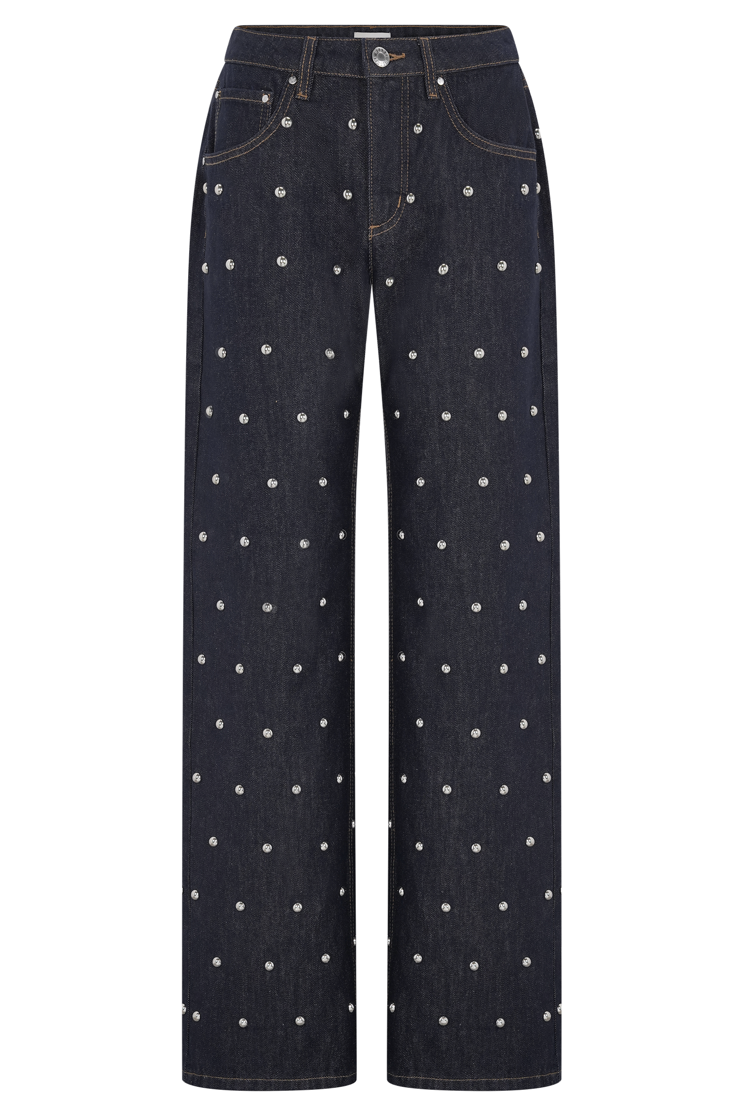 Alima Mid Rise Stud Denim Jeans - Washed Indigo Blue