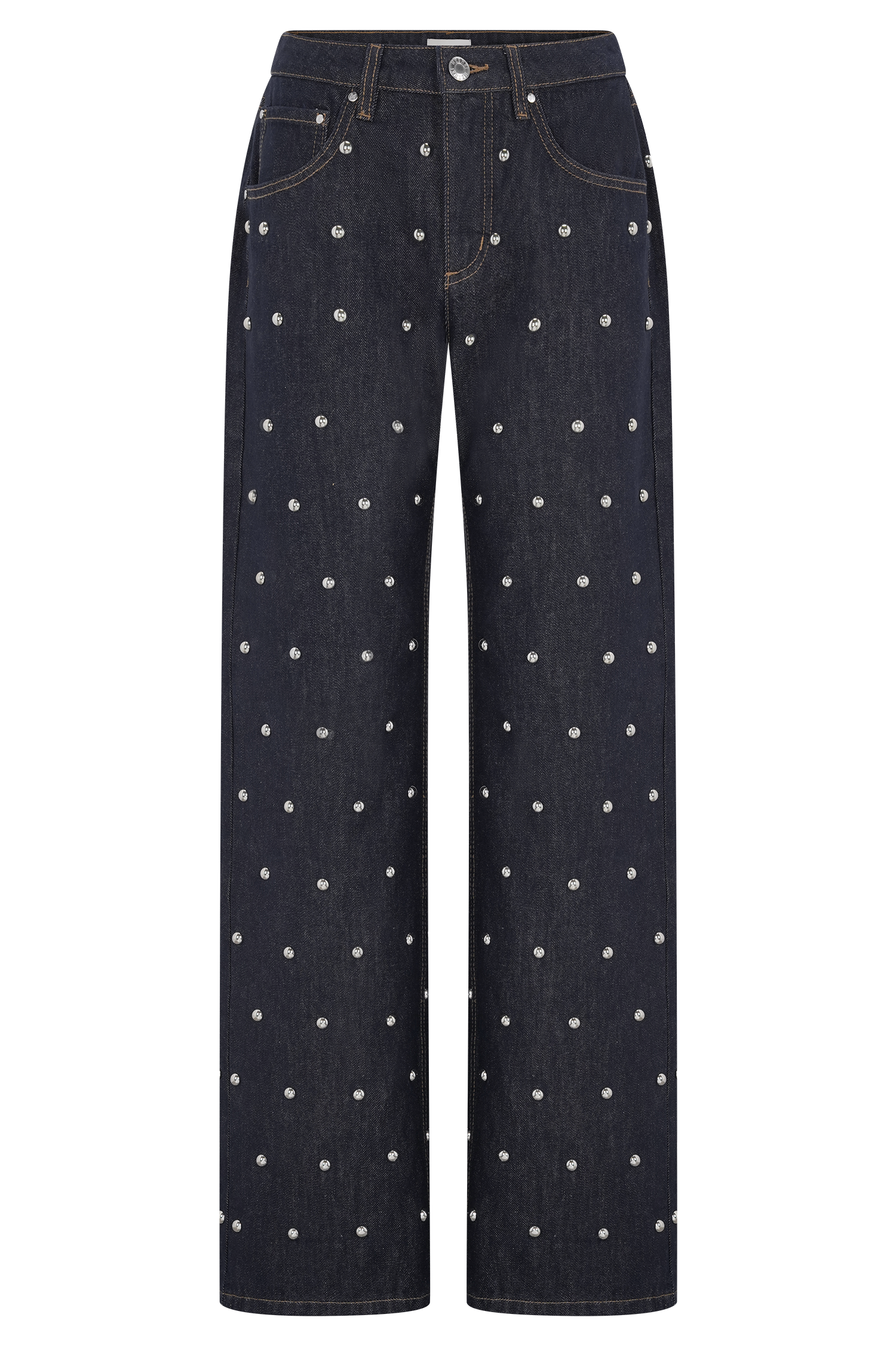 Alima Mid Rise Stud Denim Jeans - Washed Indigo Blue #12