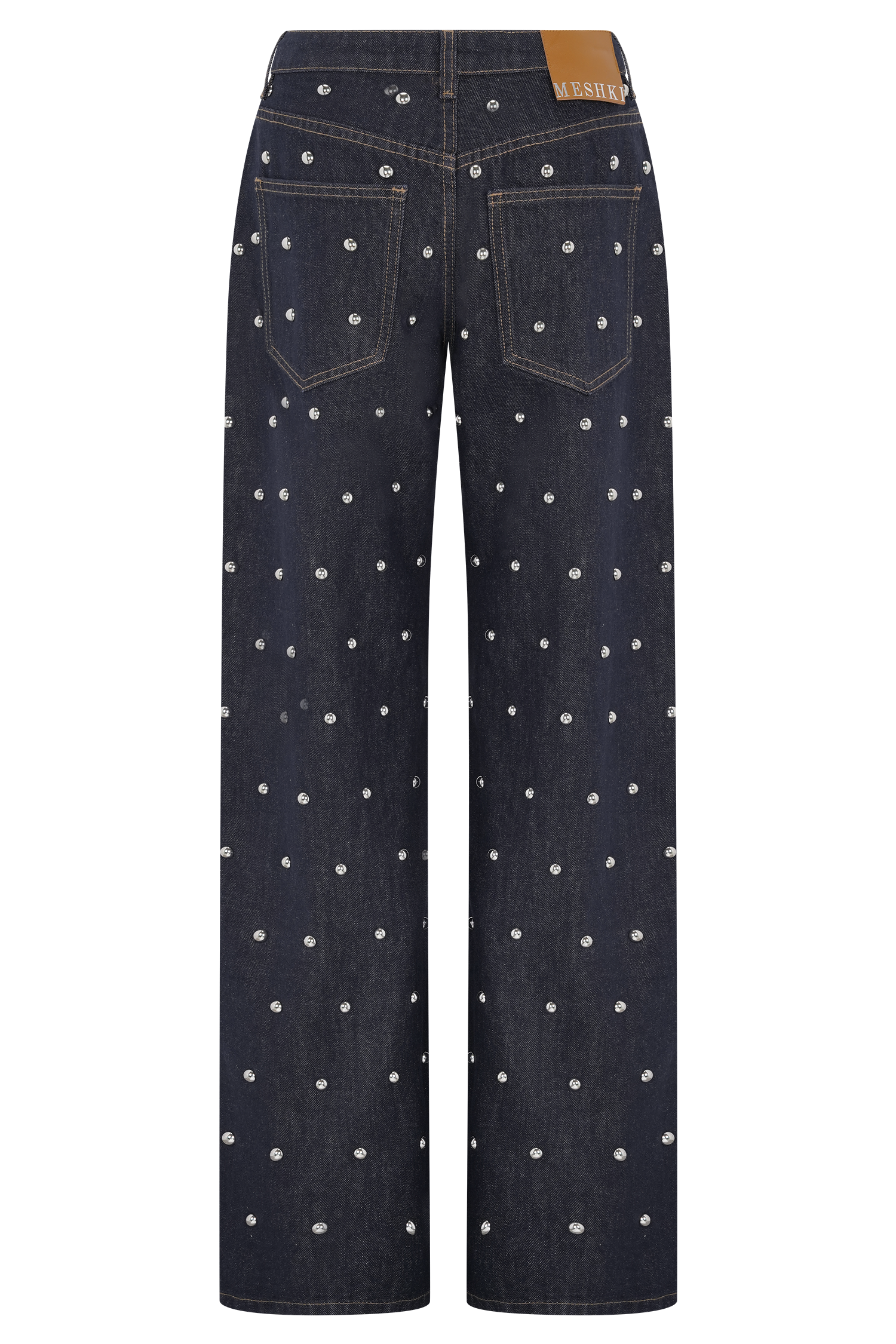 Alima Mid Rise Stud Denim Jeans - Washed Indigo Blue #11