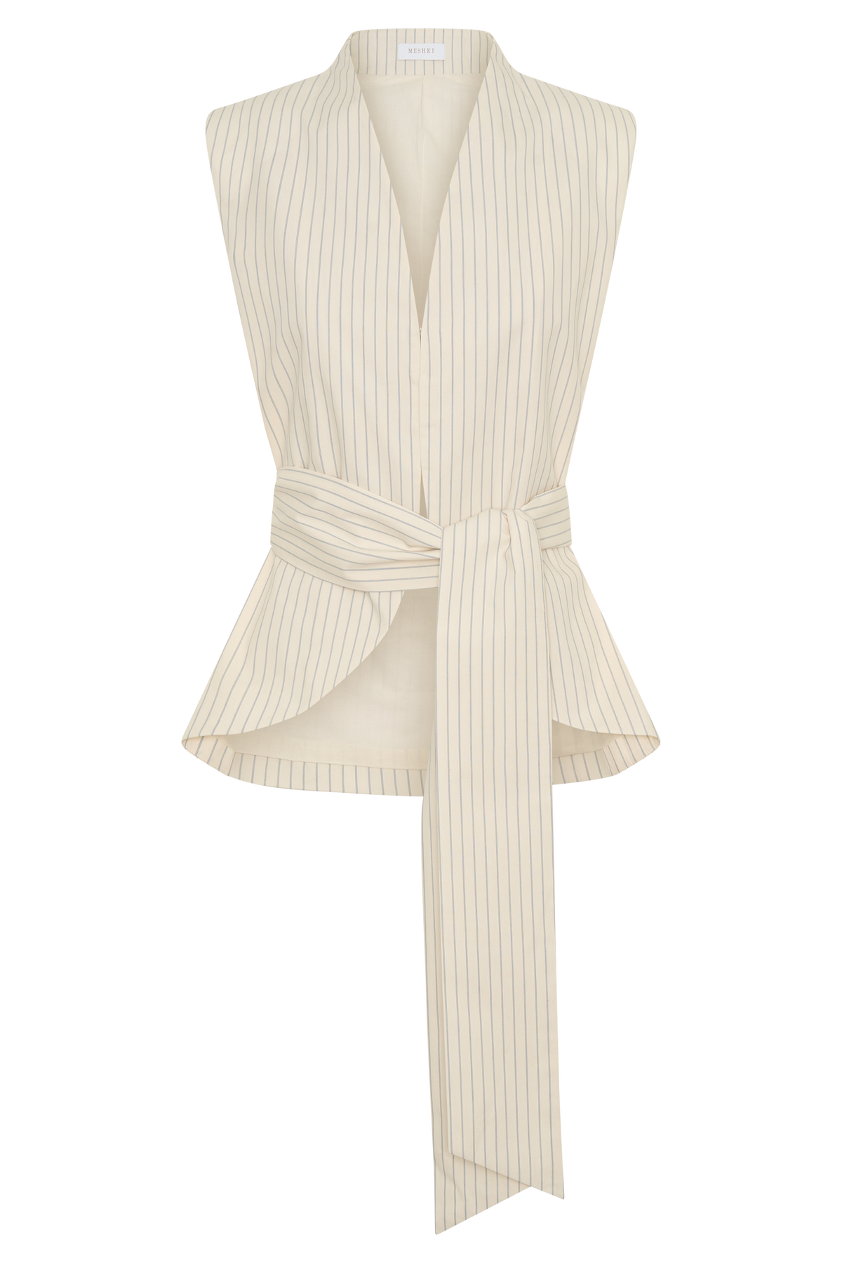 Alina Waist Tie Sleeveless Top - Stripe #12