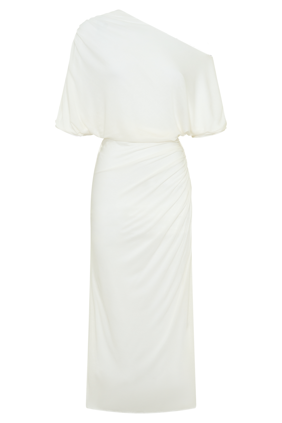 Alva Wool Lyocell Draped Midi Dress - White #7