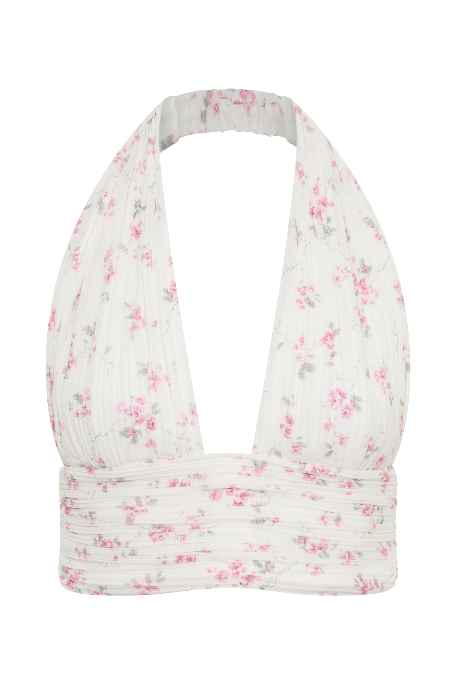 Amaris Sleeveless Plisse Halter Top - Floral Ditsy Print #9