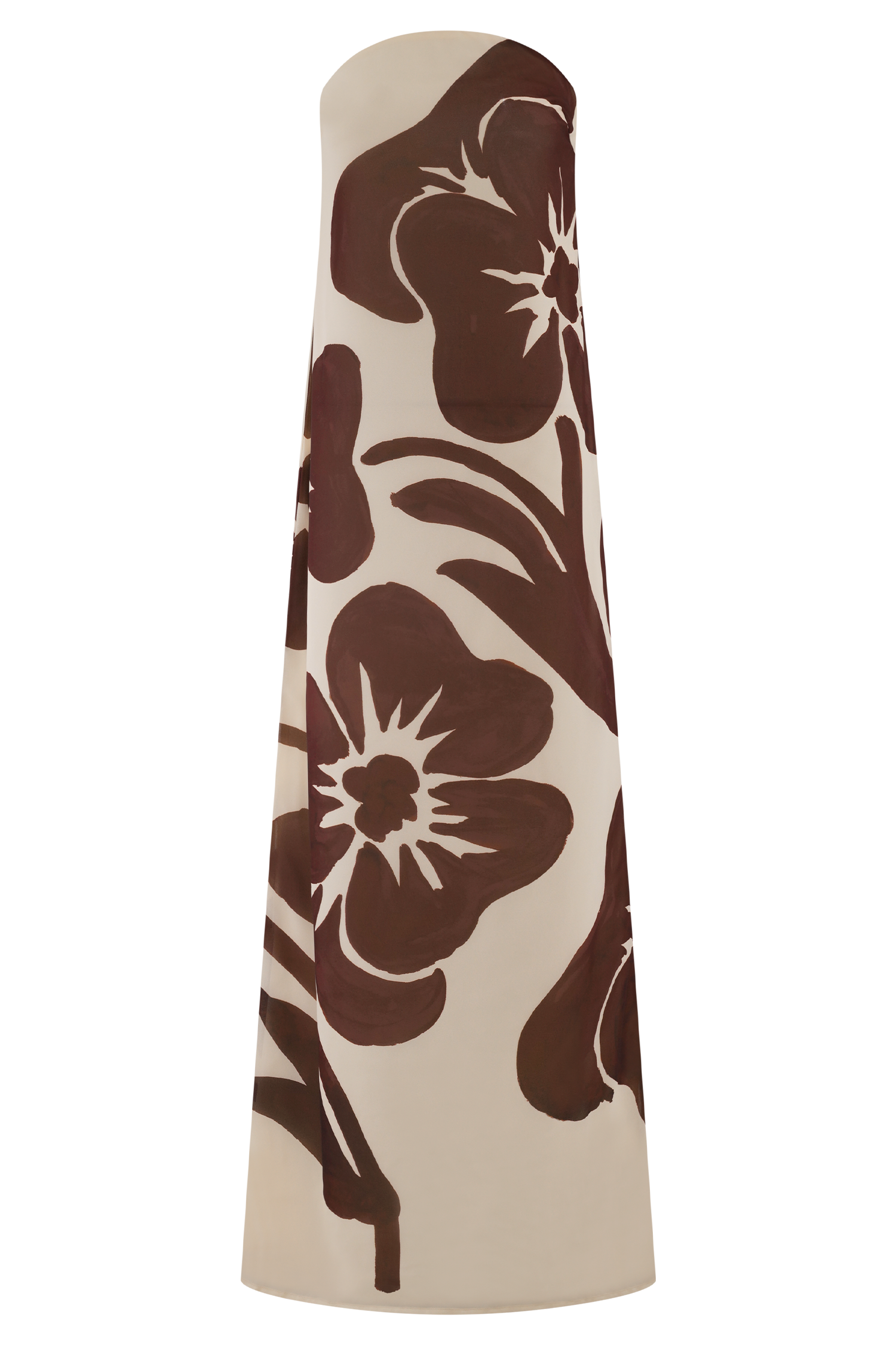 Amaya Strapless Chiffon Maxi Dress - Brown Deco Fleur Print #7