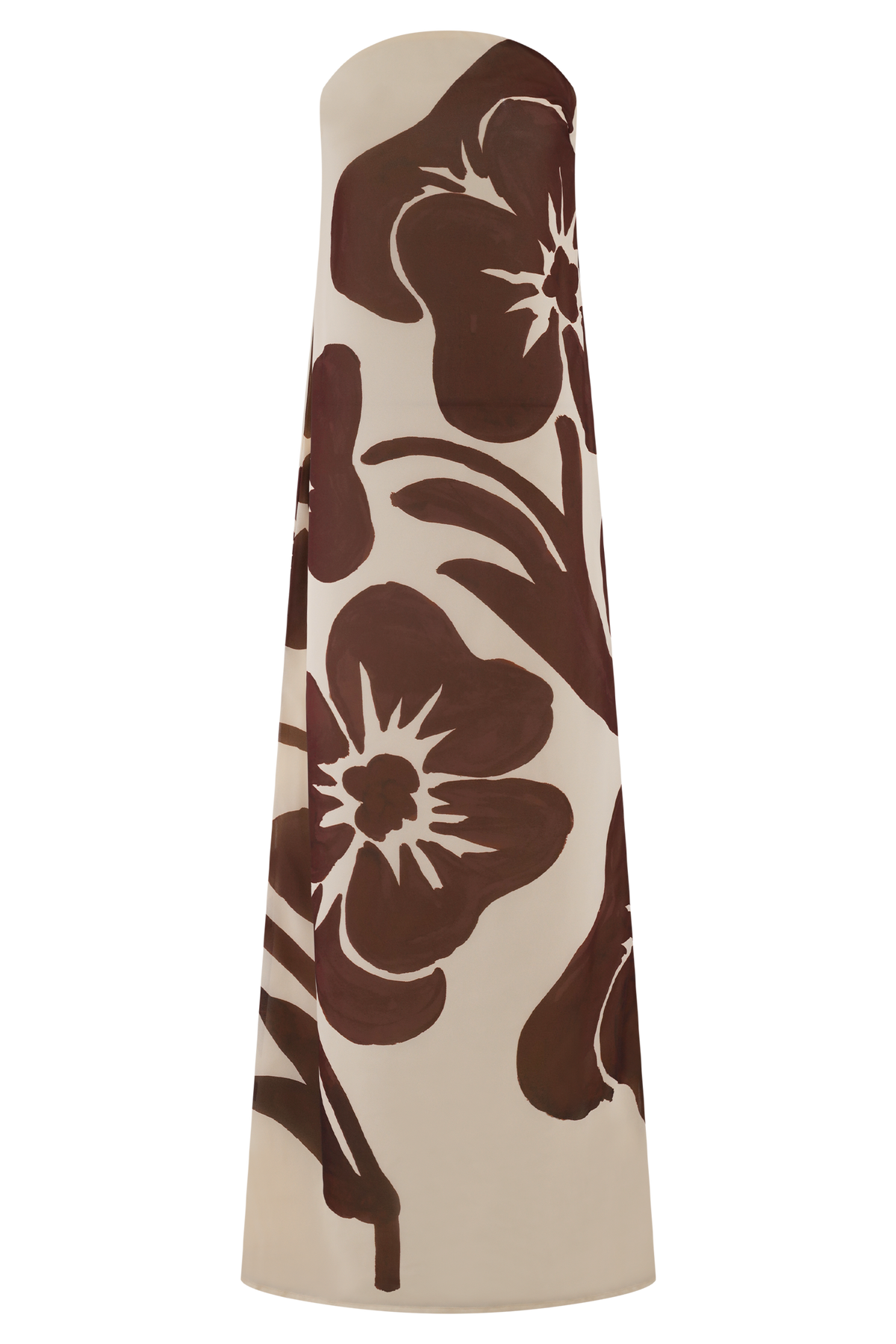 Amaya Strapless Chiffon Maxi Dress - Brown Deco Fleur Print #7