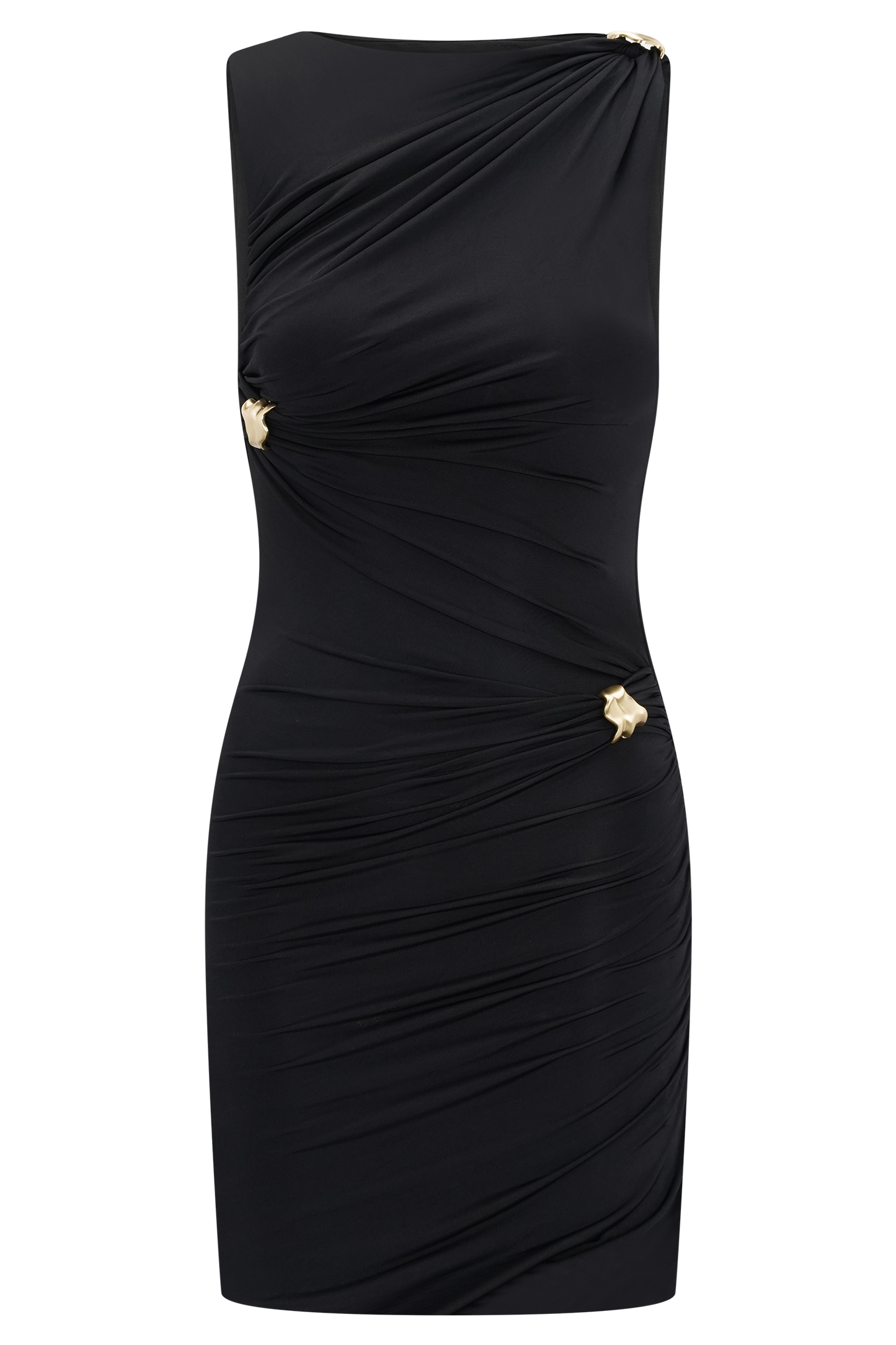 Amia Slinky Sleeveless Mini Dress With Hardware - Black