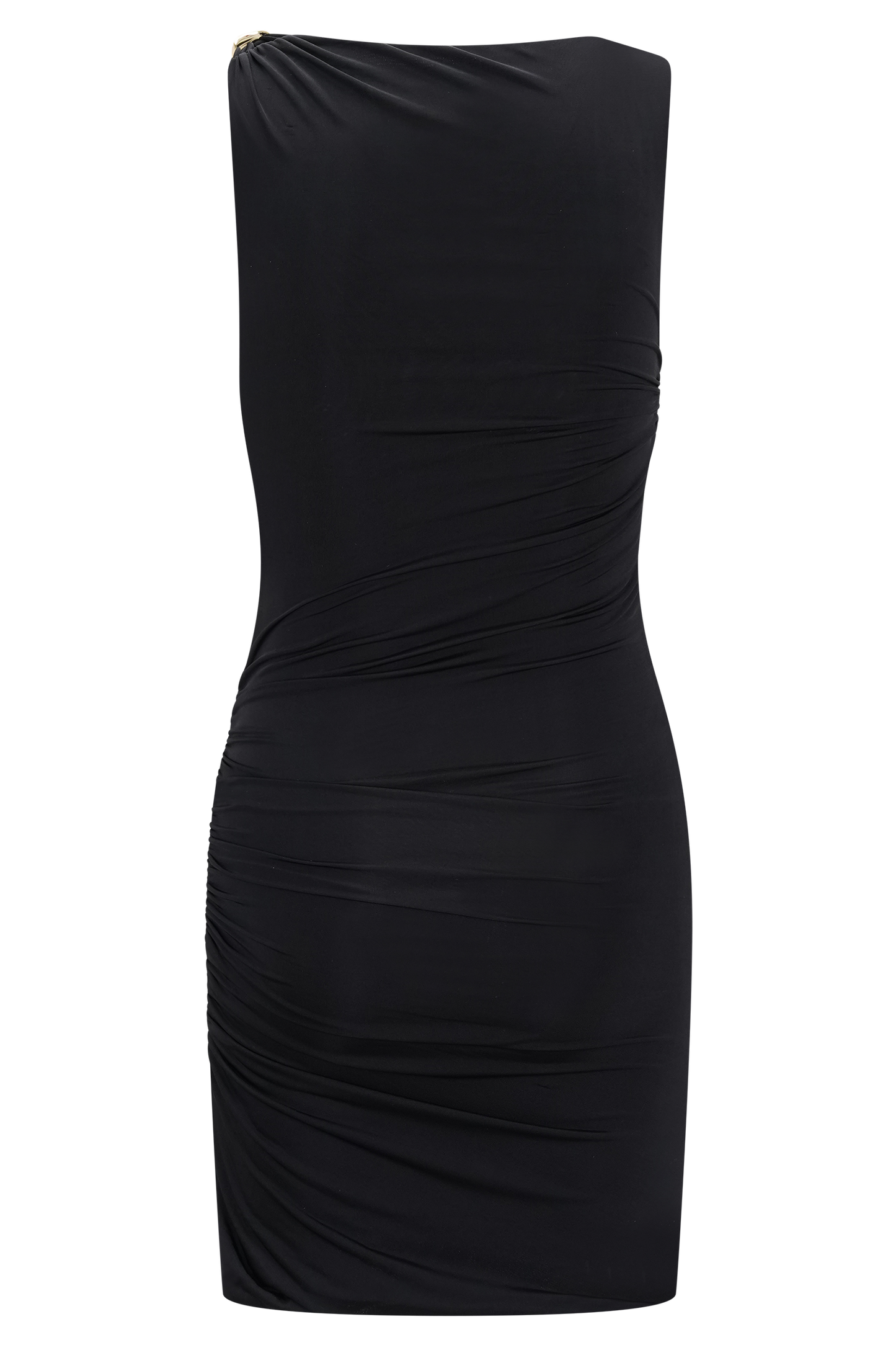 Amia Slinky Sleeveless Mini Dress With Hardware - Black