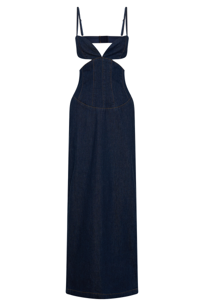 Amila Denim Cupped Maxi Dress - Indigo Blue