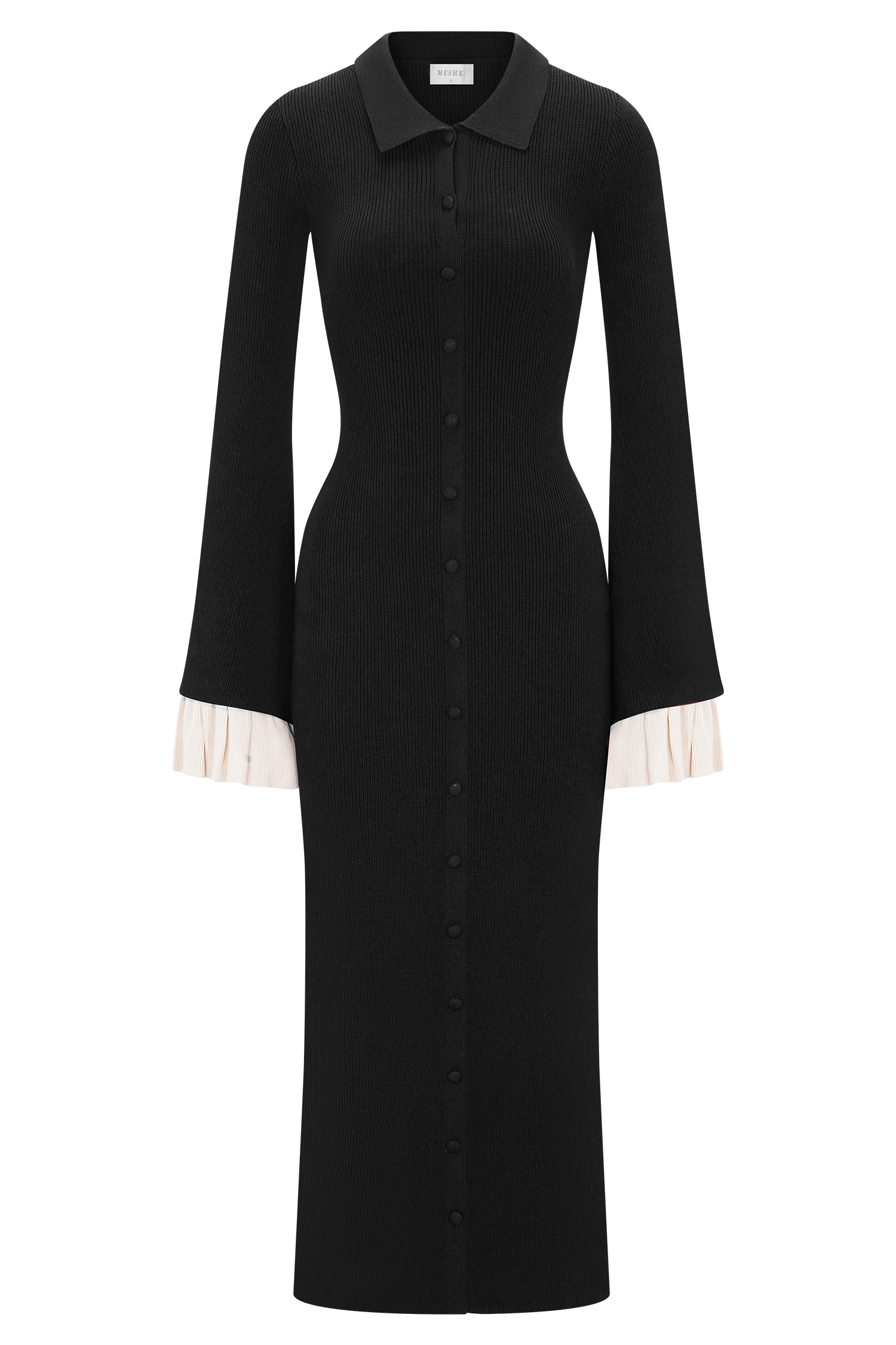 Amirose Ruffle Knit Midi Dress - Black #8