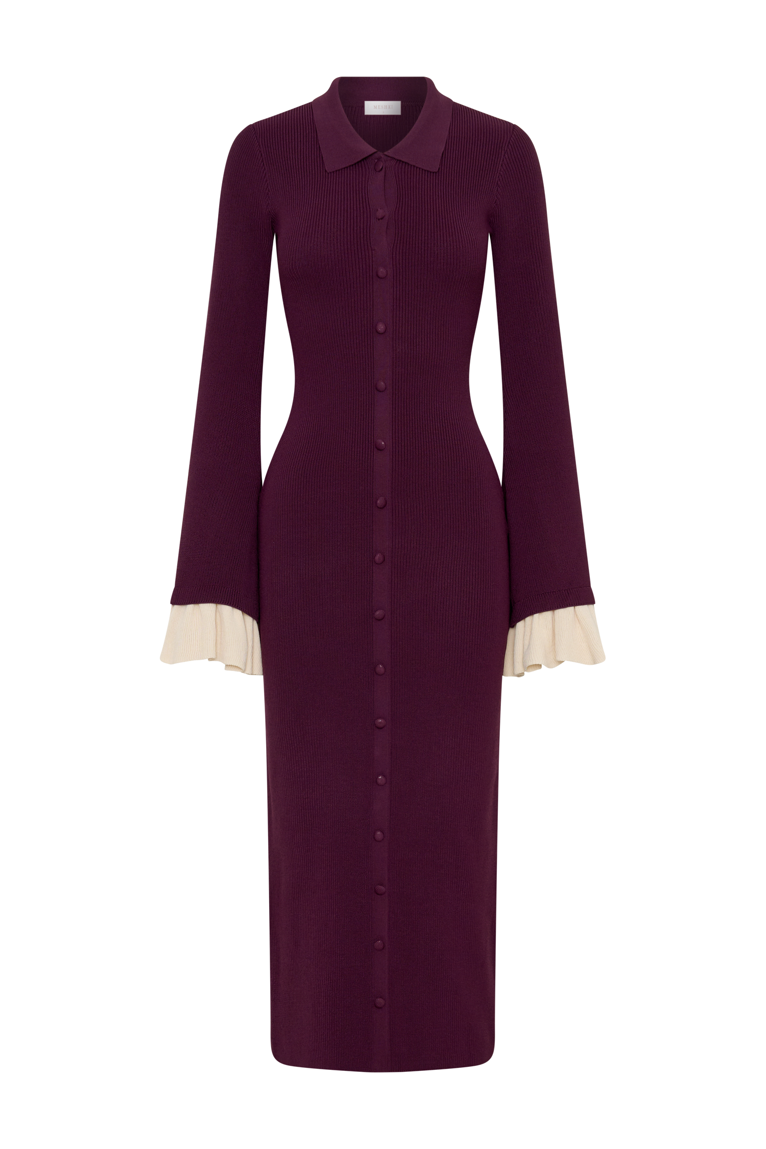 Amirose Ruffle Knit Midi Dress - Plum #9