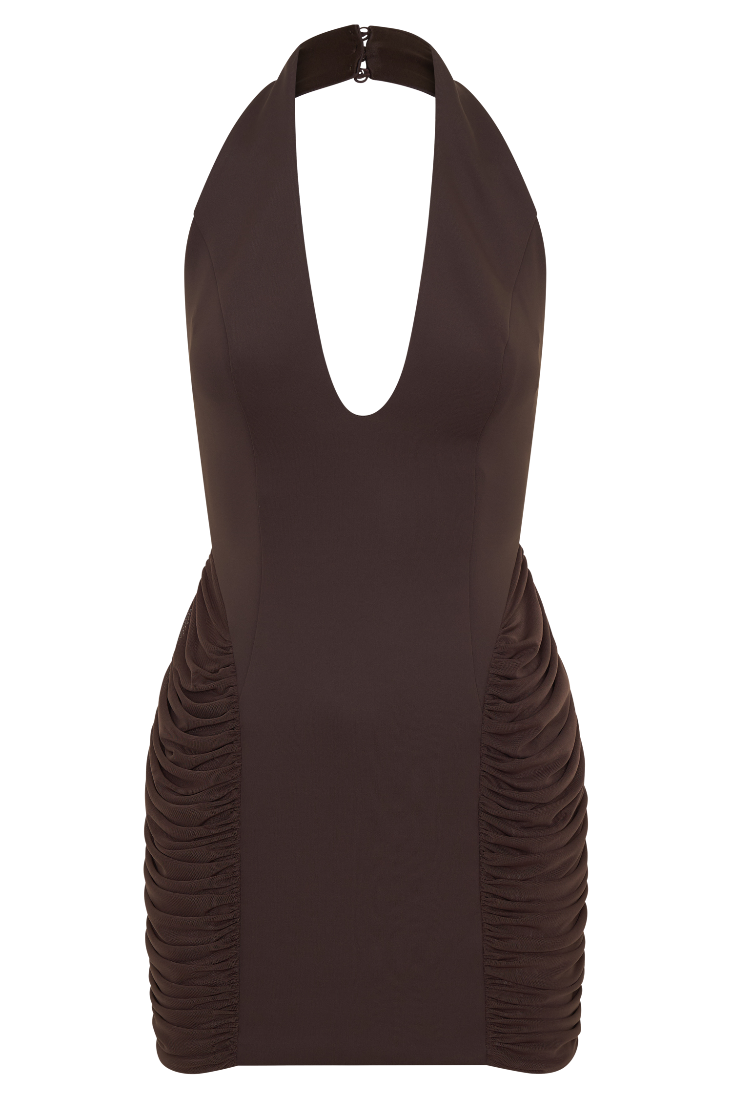 Anari Gathered Scuba Mini Dress - Dark Chocolate #9
