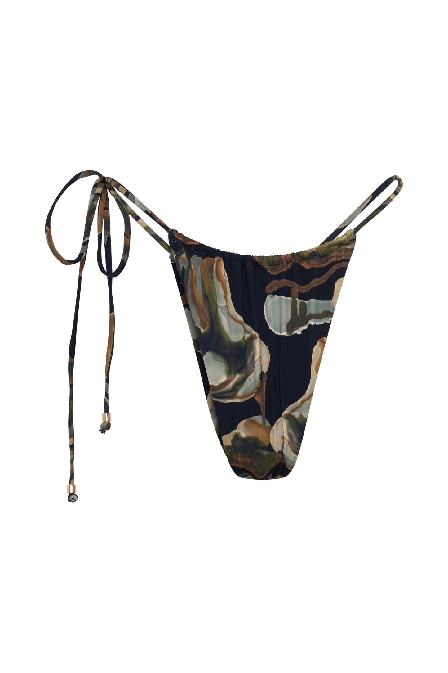 Andie Ruched String Side Bikini Brief - Green Fluid Reverie Print