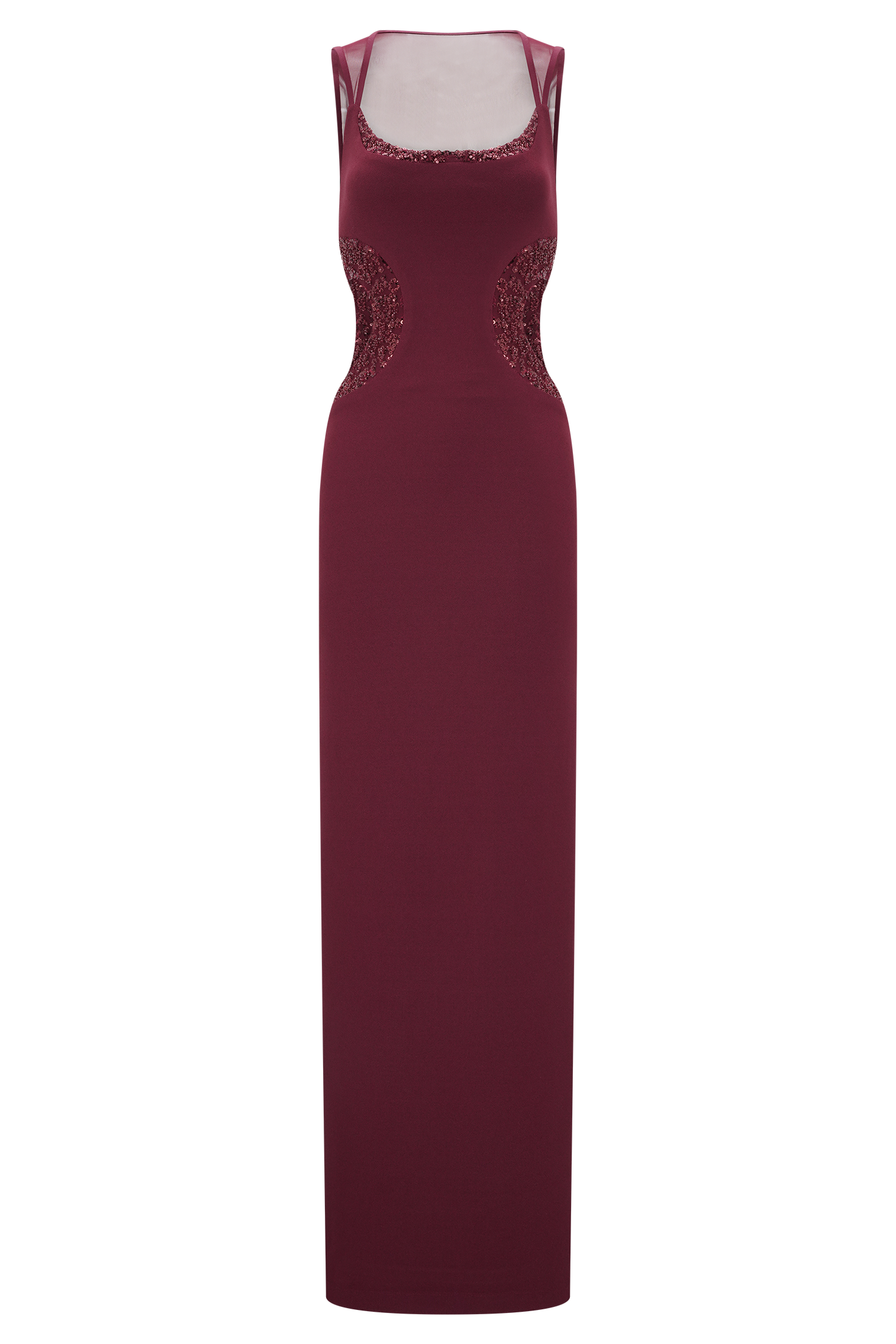 Angelique Beaded Crepe Maxi Dress - Wine