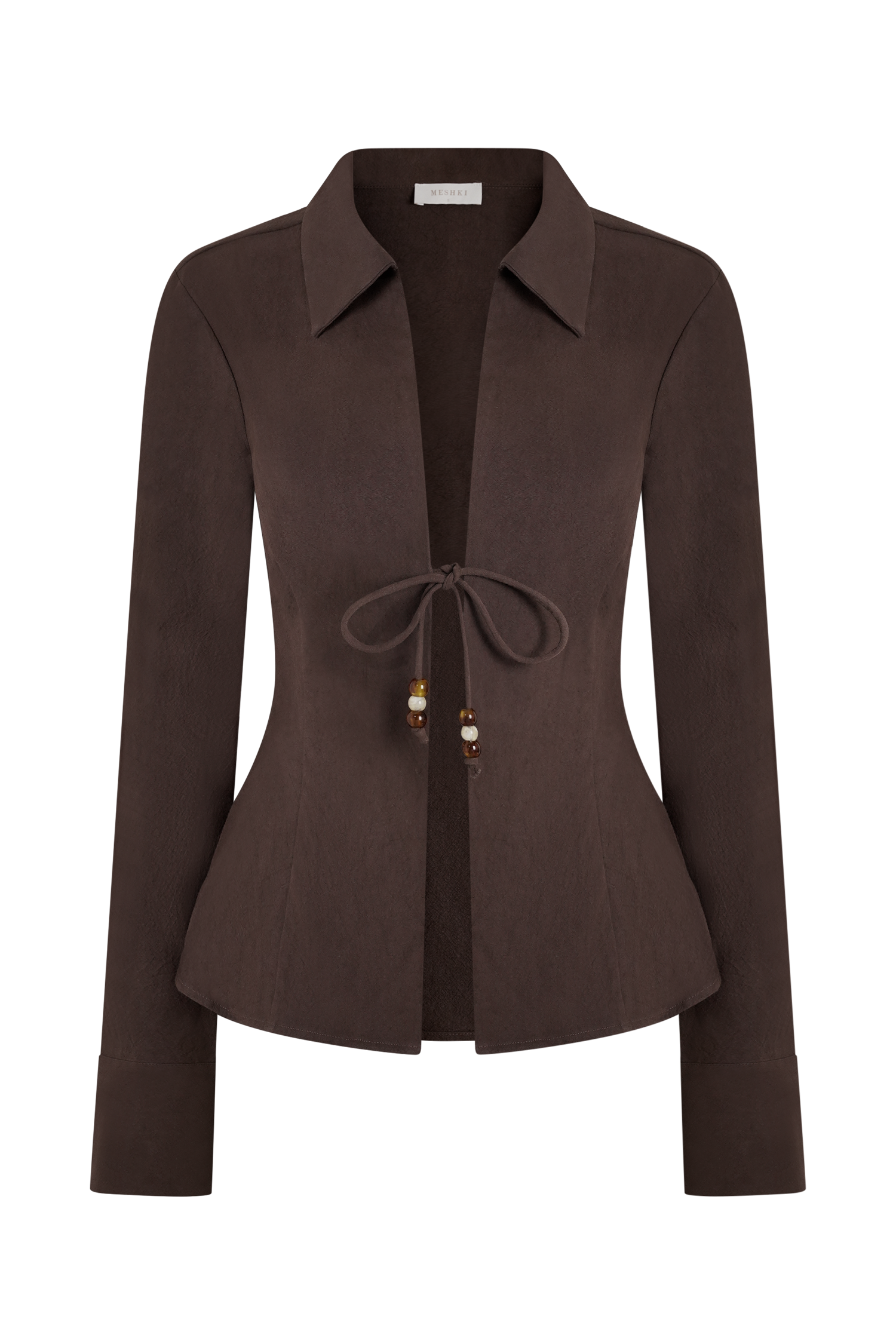 Annalee Cotton Beaded Tie Shirt - Dark Espresso #10