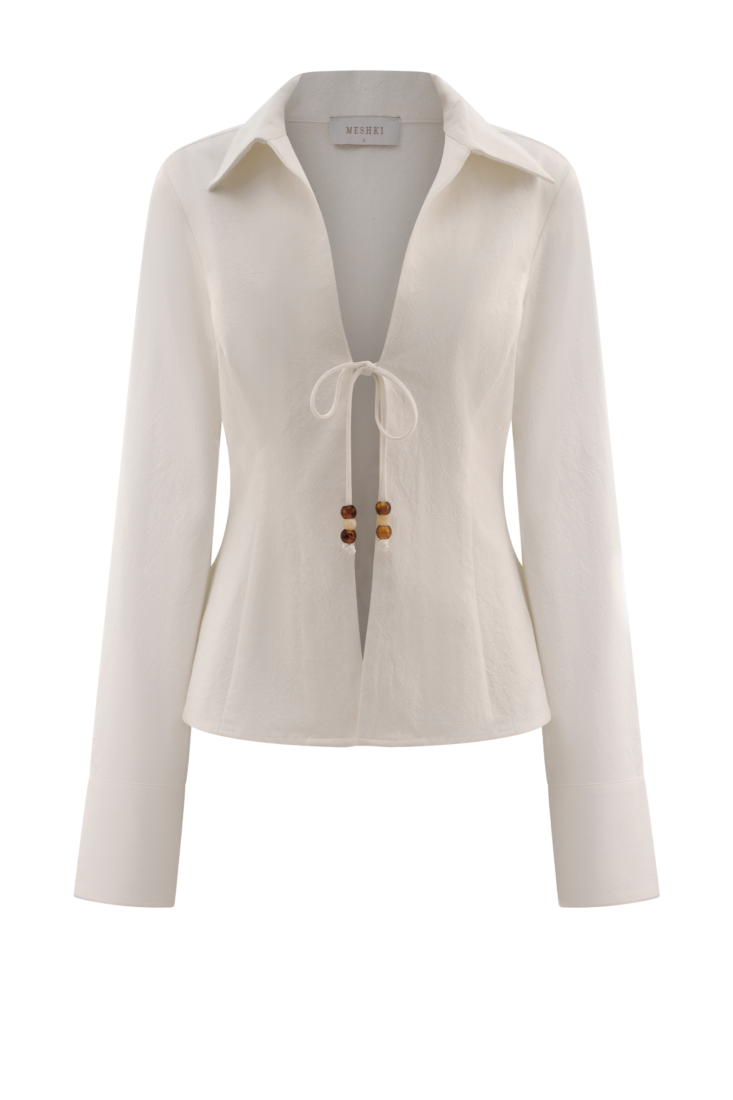 Annalee Cotton Beaded Tie Shirt - White #9