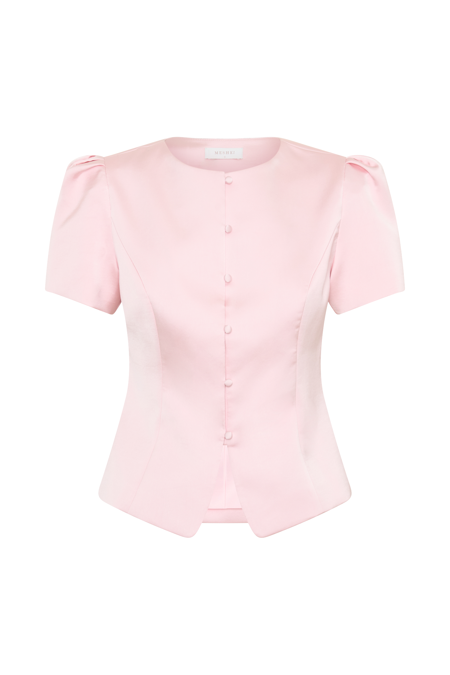 Anne Short Sleeve Satin Top - Pale Pink #11