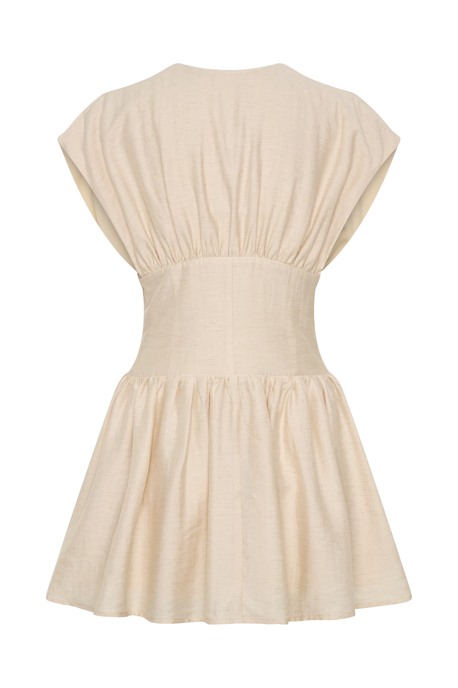 Arabella Cinched Waist Linen Mini Dress - Natural #8