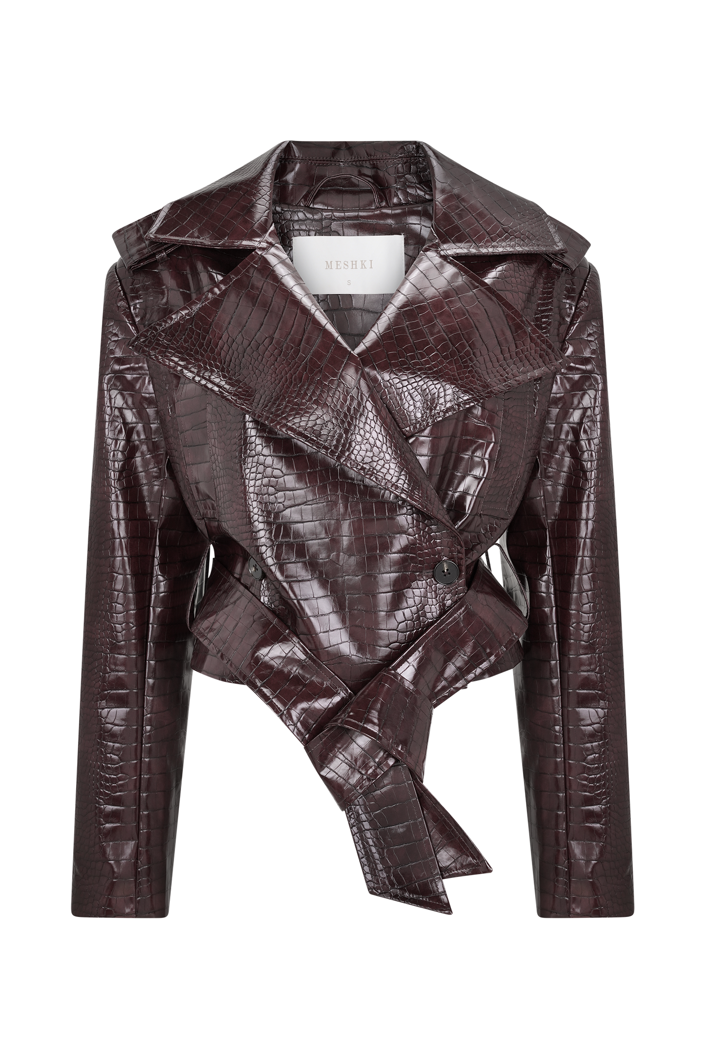 Archie Croc Faux Leather Cropped Jacket - Burgundy