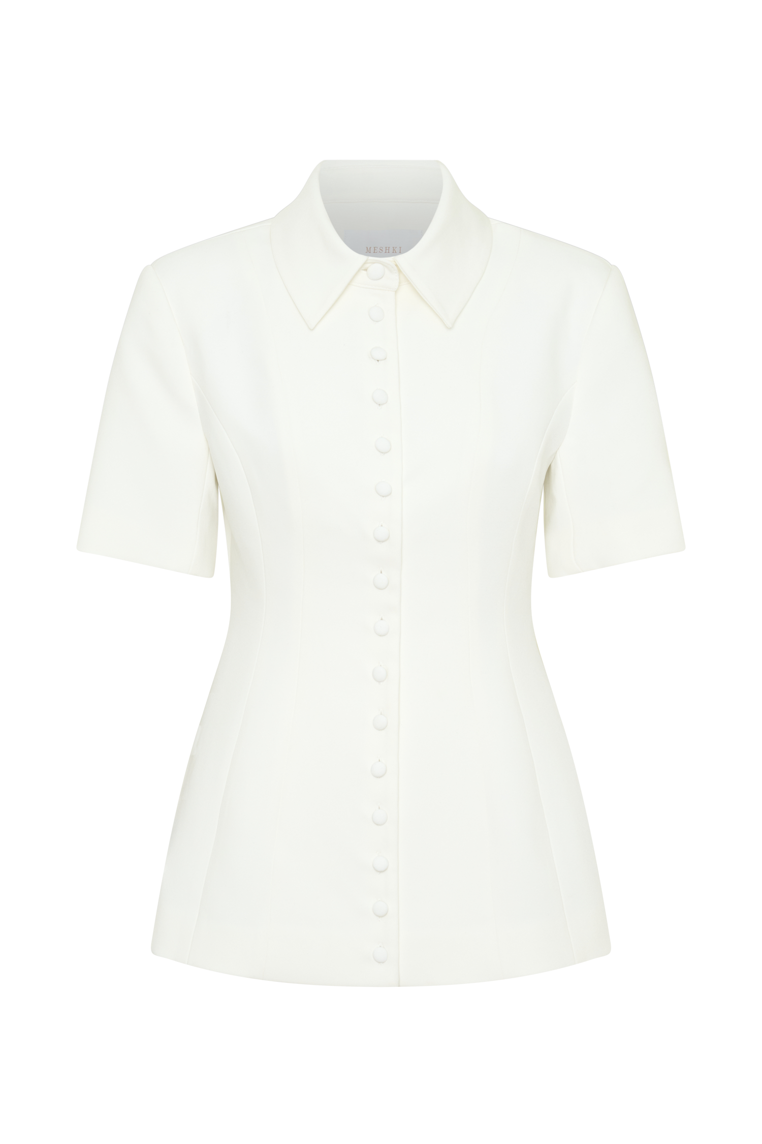Ariella Button Up Short Sleeves Top - White #9