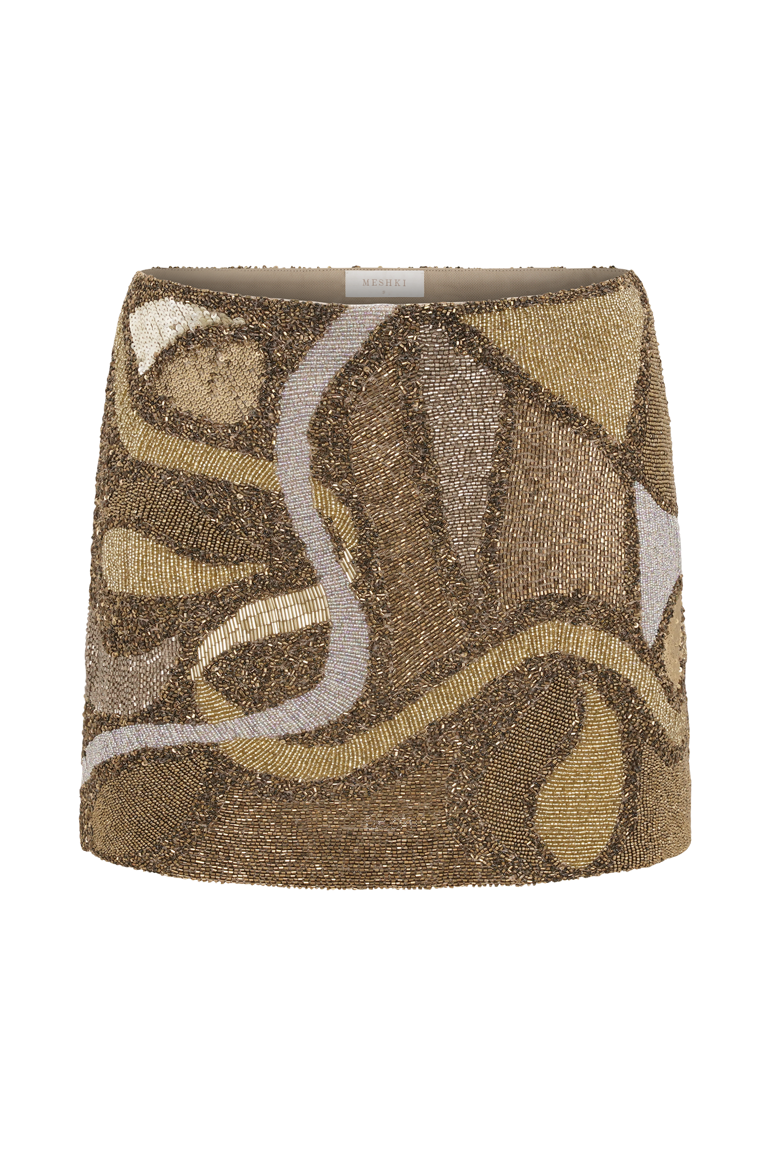 Asher Hand Beaded Abstract Mini Skirt - Gold #11