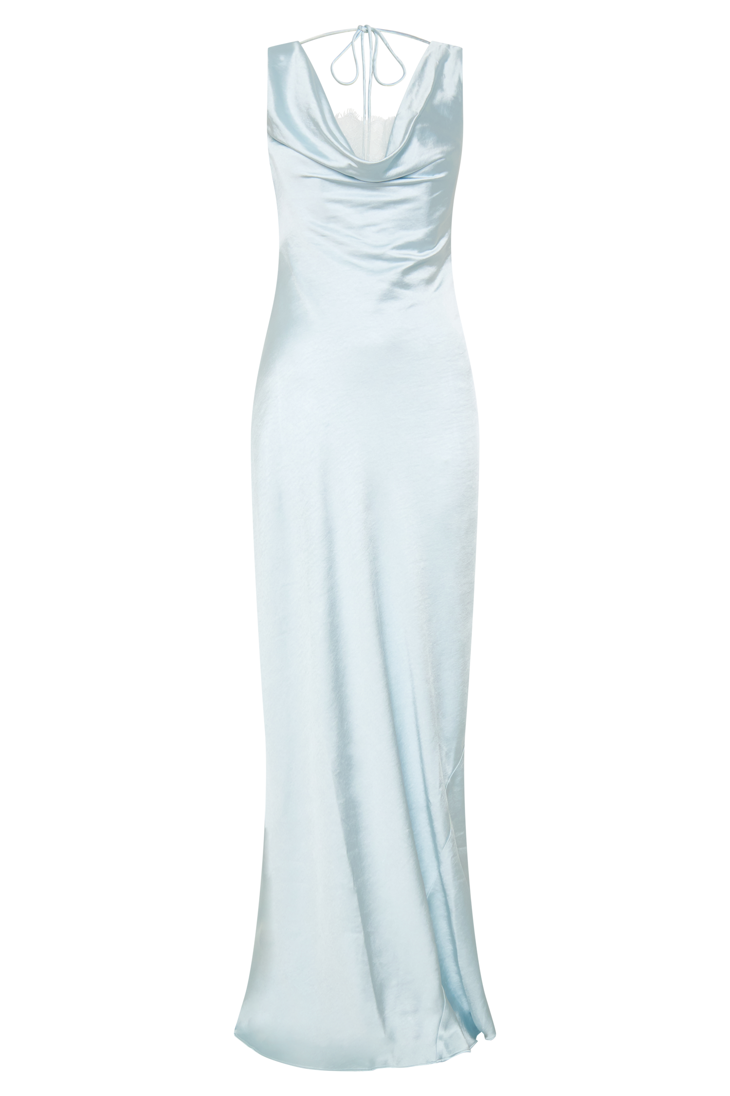 Ashley Cowl Neck Lace And Satin Maxi Dress - Ice Blue #11