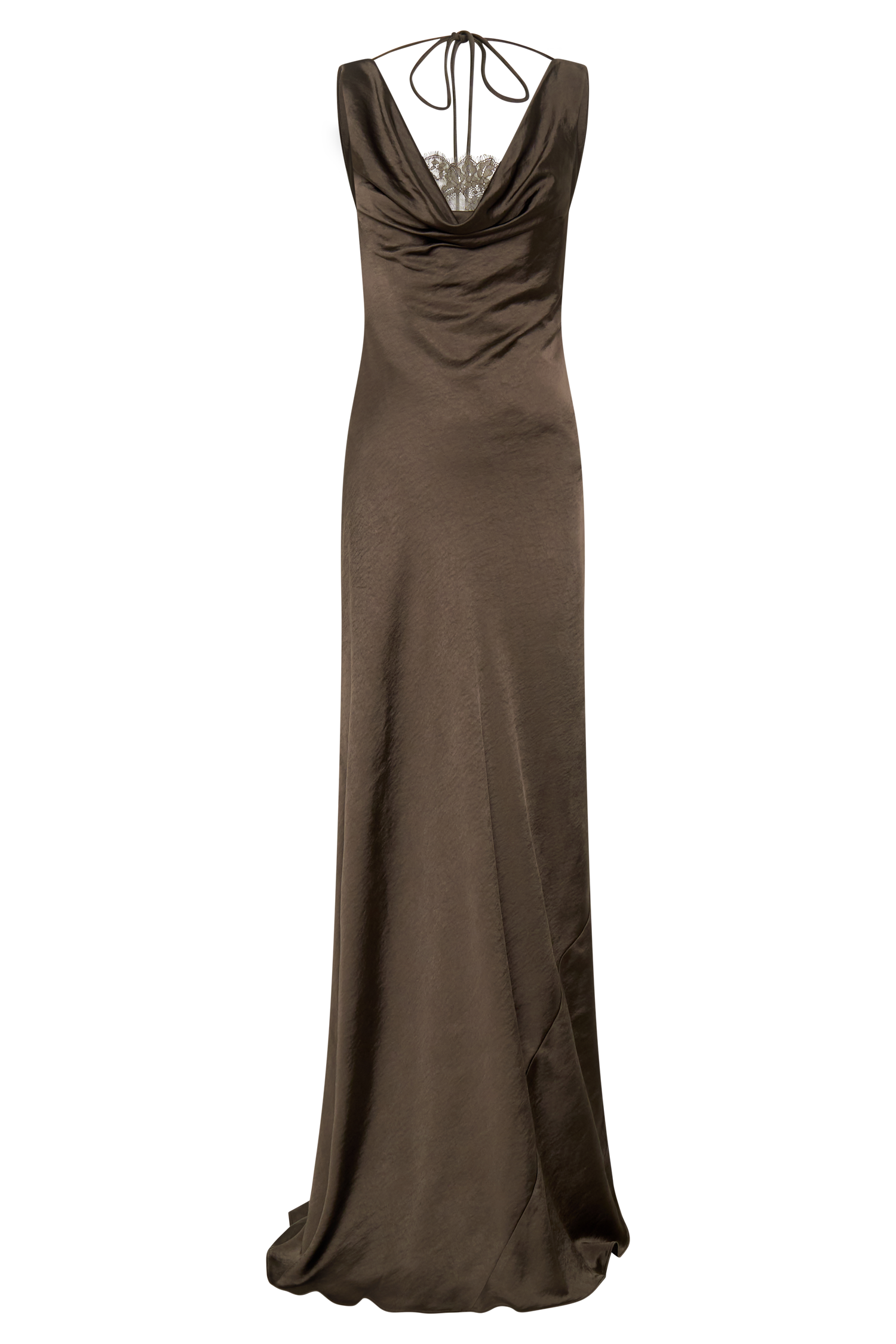 Ashley Cowl Neck Lace And Satin Maxi Dress - Mocha #9