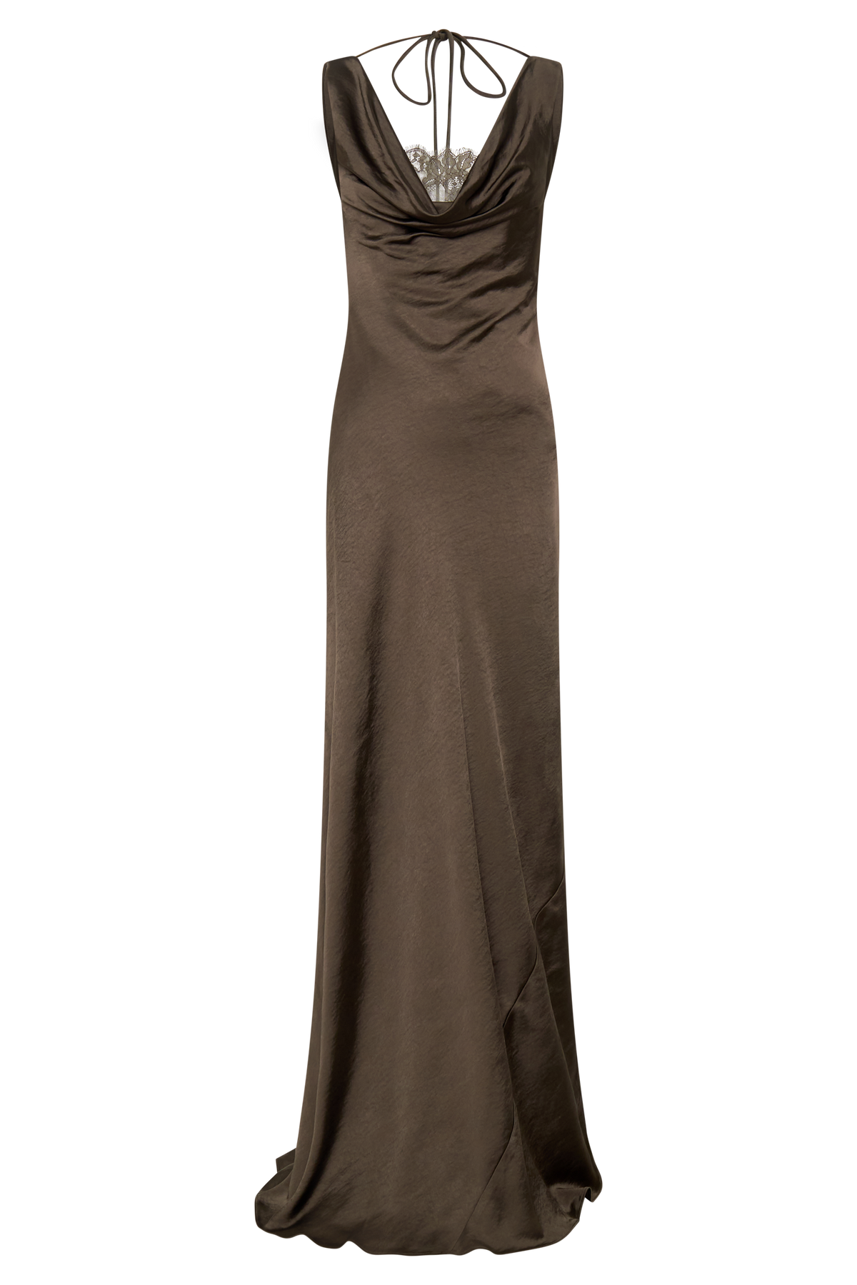 Ashley Cowl Neck Lace And Satin Maxi Dress - Mocha #9