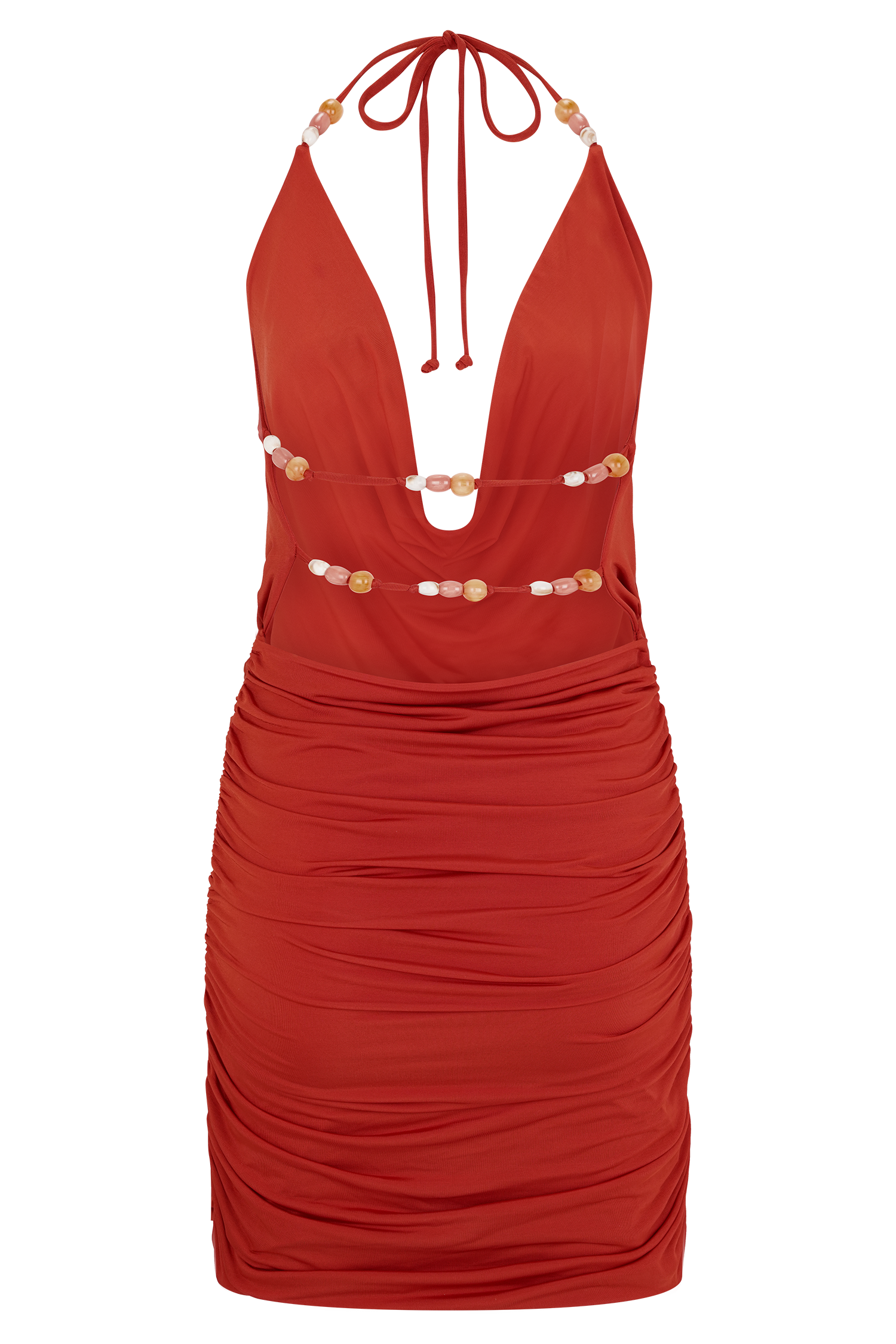 Astraeus Beaded Cowl Mini Dress - Desert Red #6