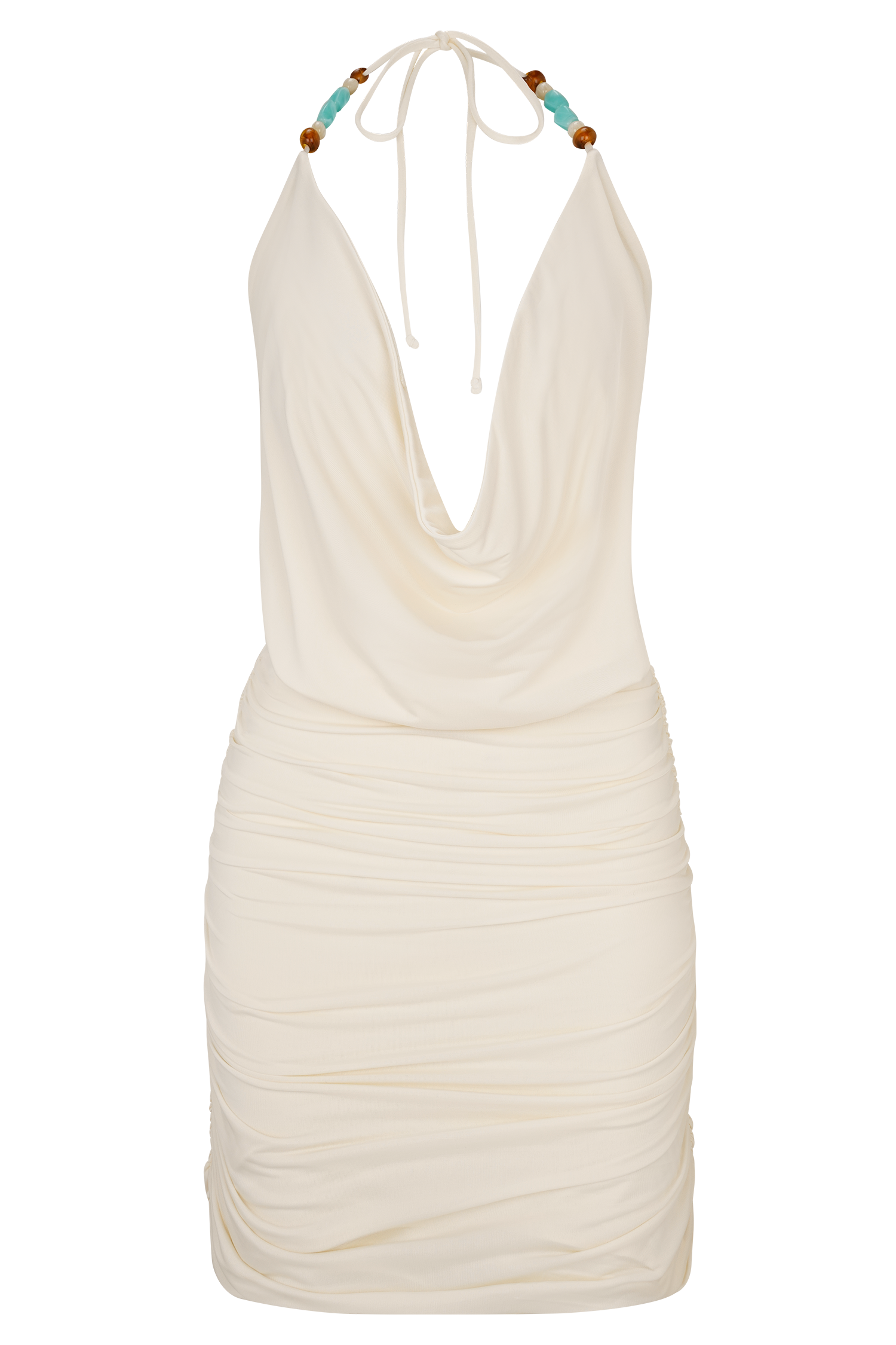 Astraeus Beaded Cowl Mini Dress - Ivory #10